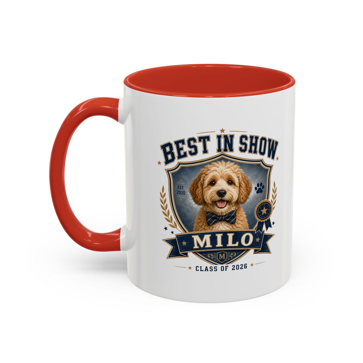 Milo Bailey Dog Dad Mom Best in Show Personalized Dog Coffee Mug — 'Milo' Class of 2026 Accent Mug