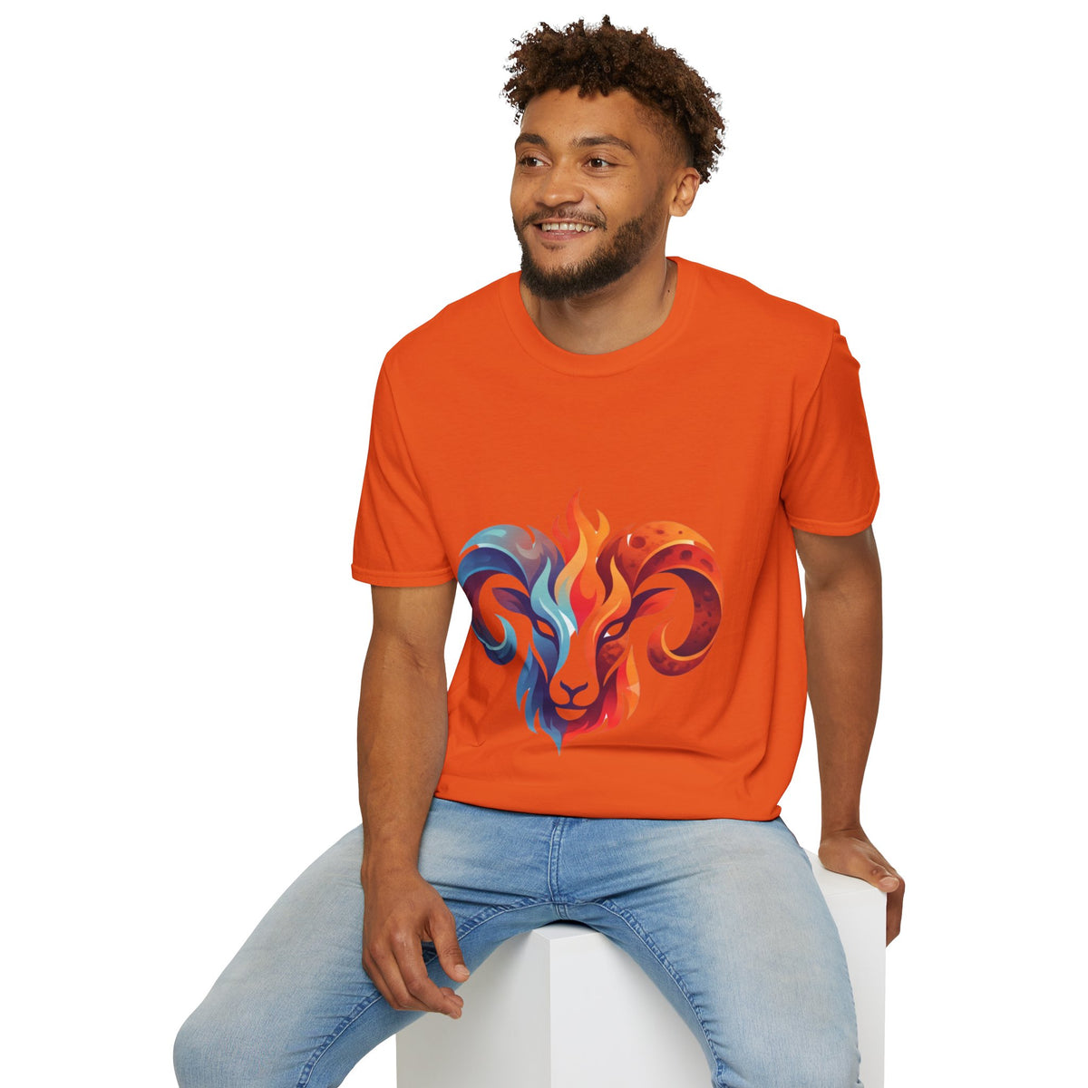Aries Zodiac Ram Head Flame Graphic T-Shirt — Bold Aries Zodiac Tee