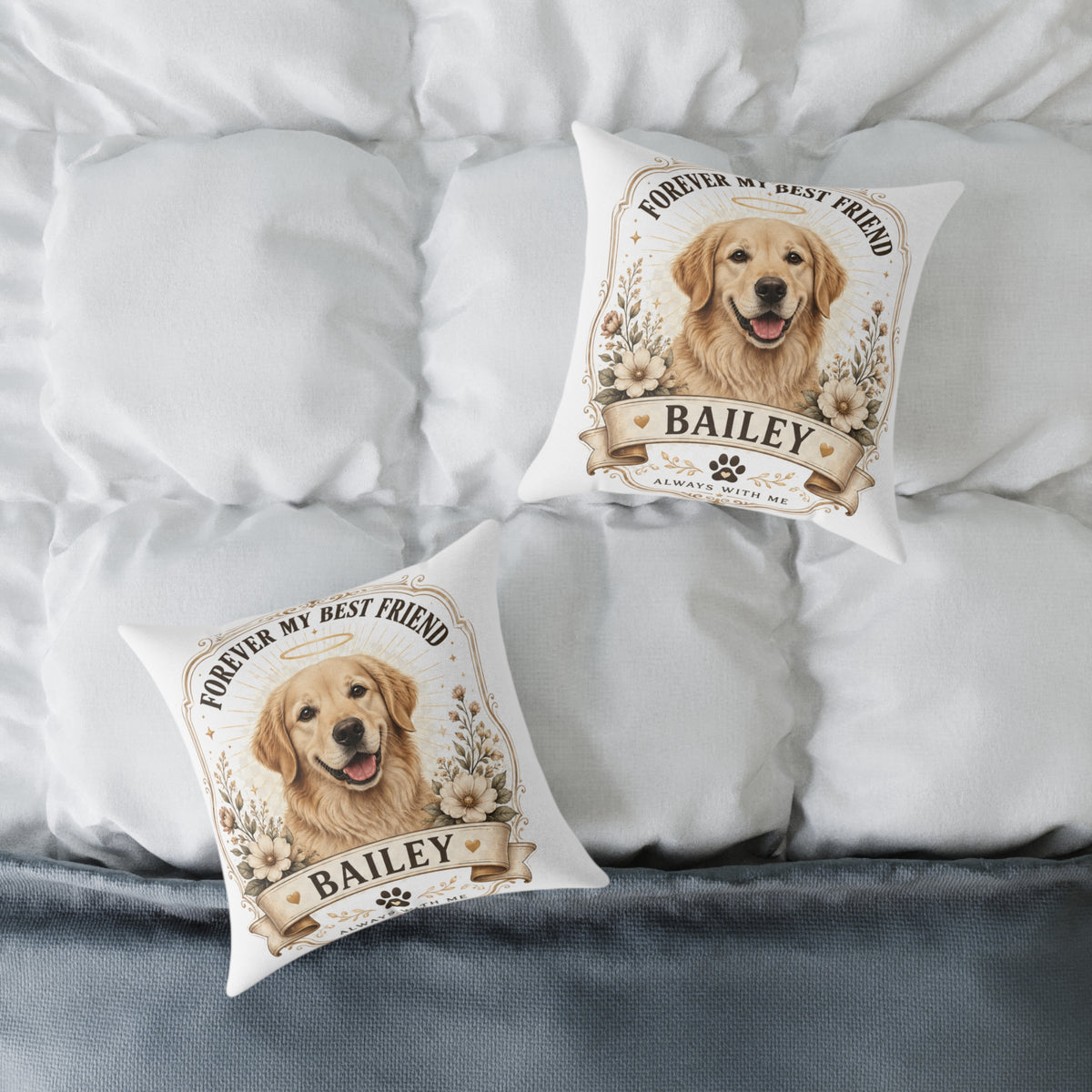 Milo Bailey Dog Dad Mom Golden Retriever Throw Pillow — “Forever My Best Friend” Personalized Dog Pillow (Name: Bailey)