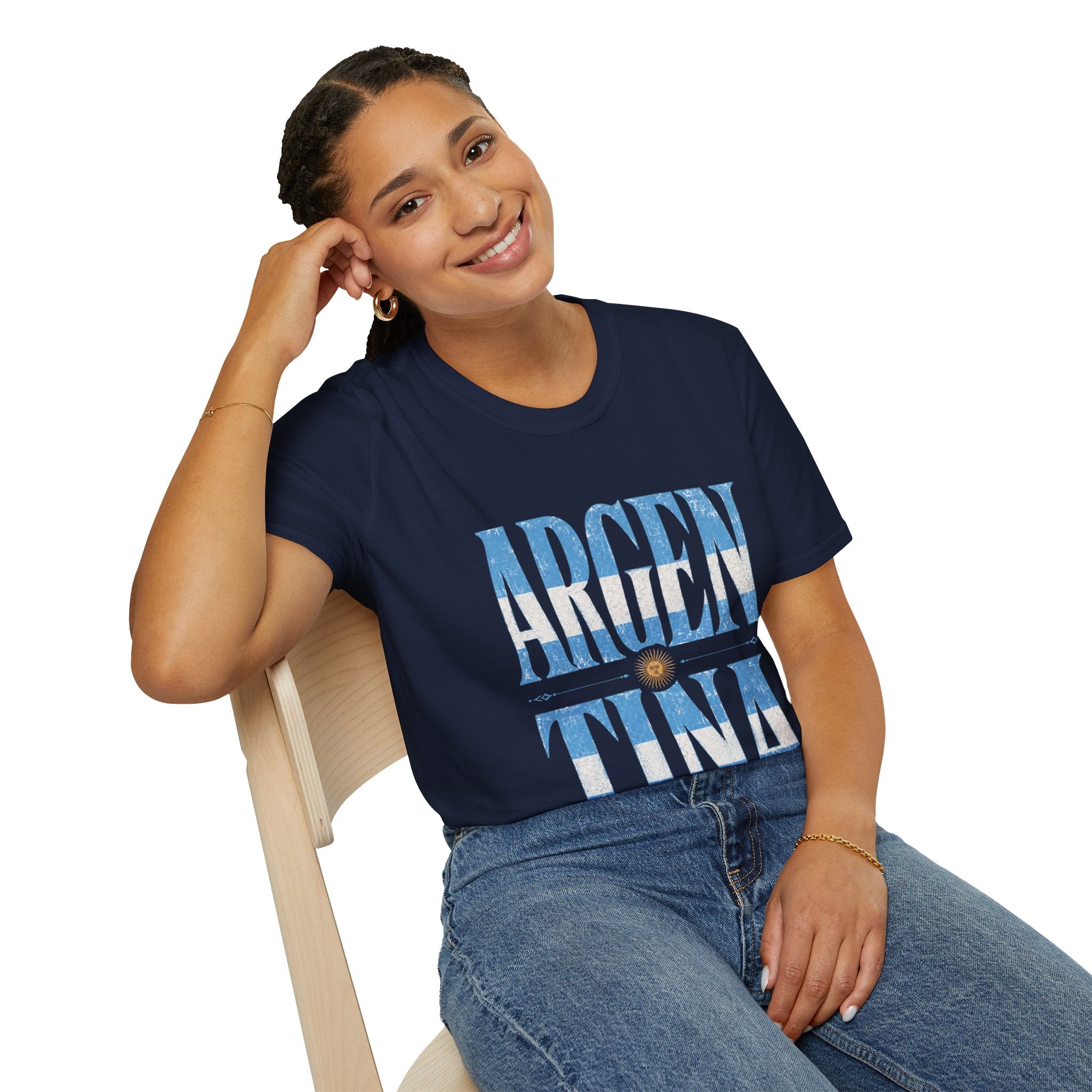 Argentina Flag Graphic T‑Shirt — Vintage Blue Distressed Typography