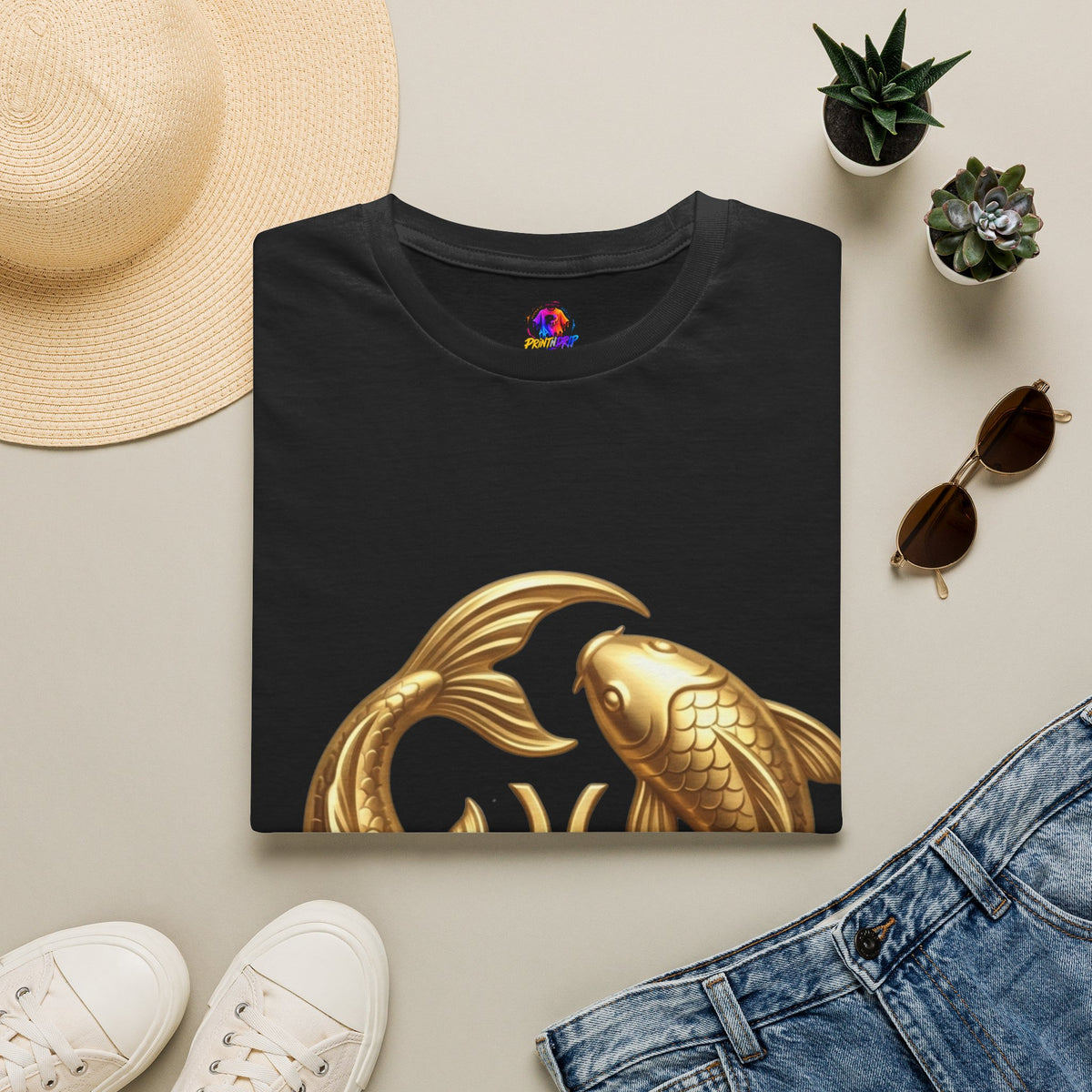 Pisces Gold Fish T-Shirt — Zodiac Symbol Astrology Tee