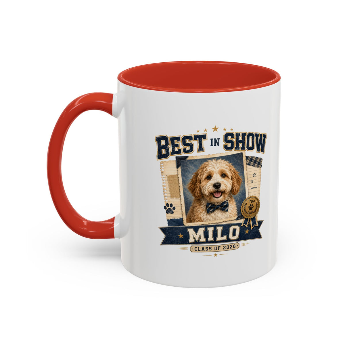 Milo Bailey Dog Dad Mom Best in Show Personalized Dog Mug — "Milo" Photo Accent Coffee Mug