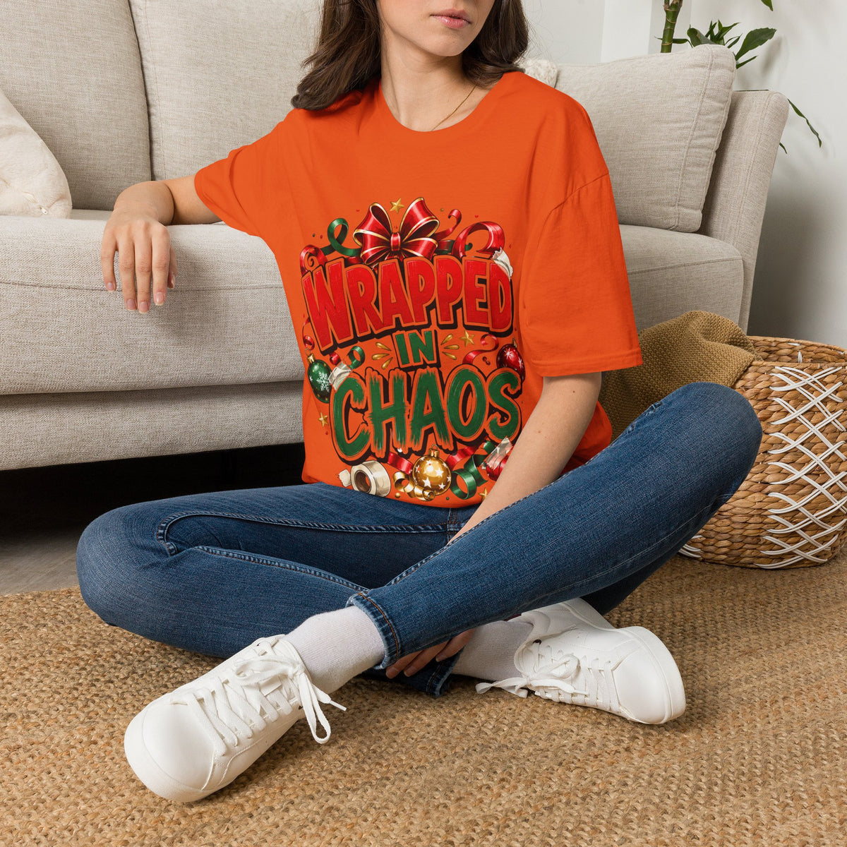 T-Shirt — "Wrapped in Chaos" Holiday Graphic Tee
