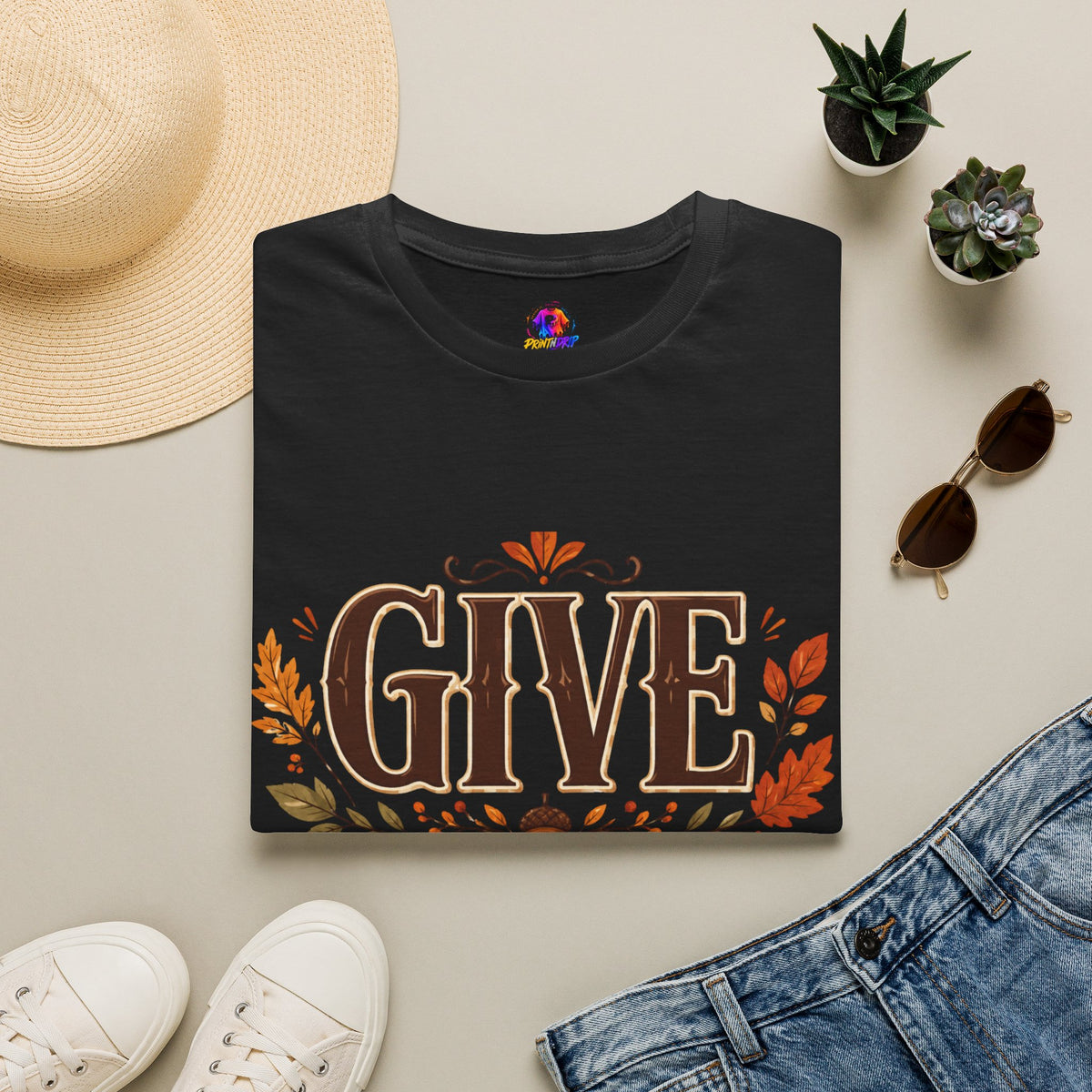 Thanksgiving T-Shirt Give Thanks T-Shirt — Autumn Thanksgiving Graphic Tee