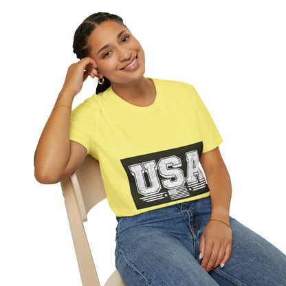 USA Vintage Block T-Shirt — Patriotic Americana Graphic Tee