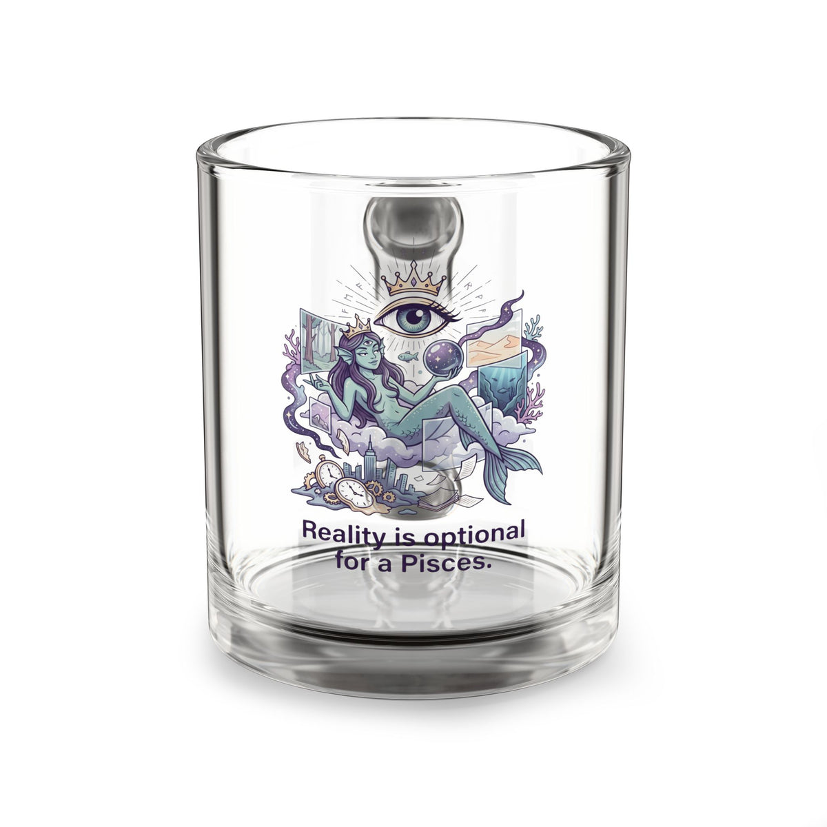 Pisces Glass Mug — "Reality Is Optional" Zodiac Coffee Cup, 10oz