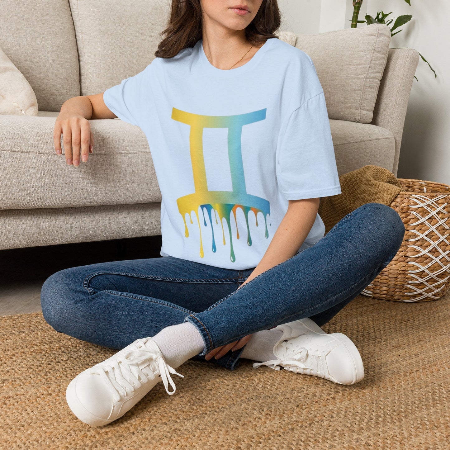 Gemini Drip Zodiac T-Shirt — Rainbow Gemini Symbol Tee