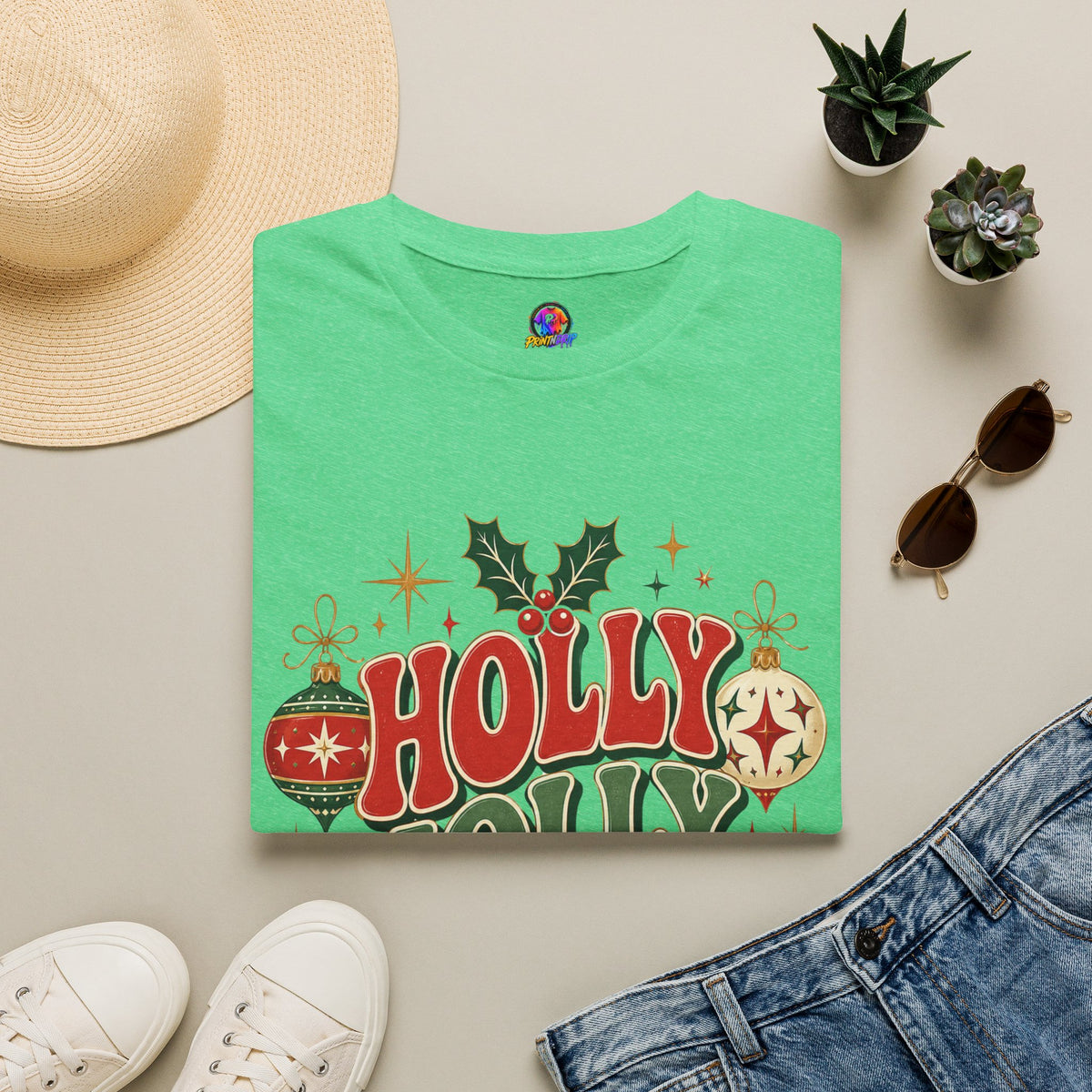 Holly Jolly Club Christmas T-Shirt — Retro Holiday Ornament Tee
