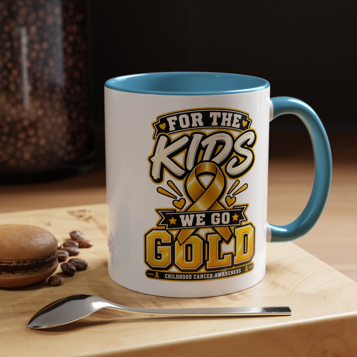 For The Kids We Go Gold Accent Coffee Mug — Childhood Cancer Awareness 11/15oz