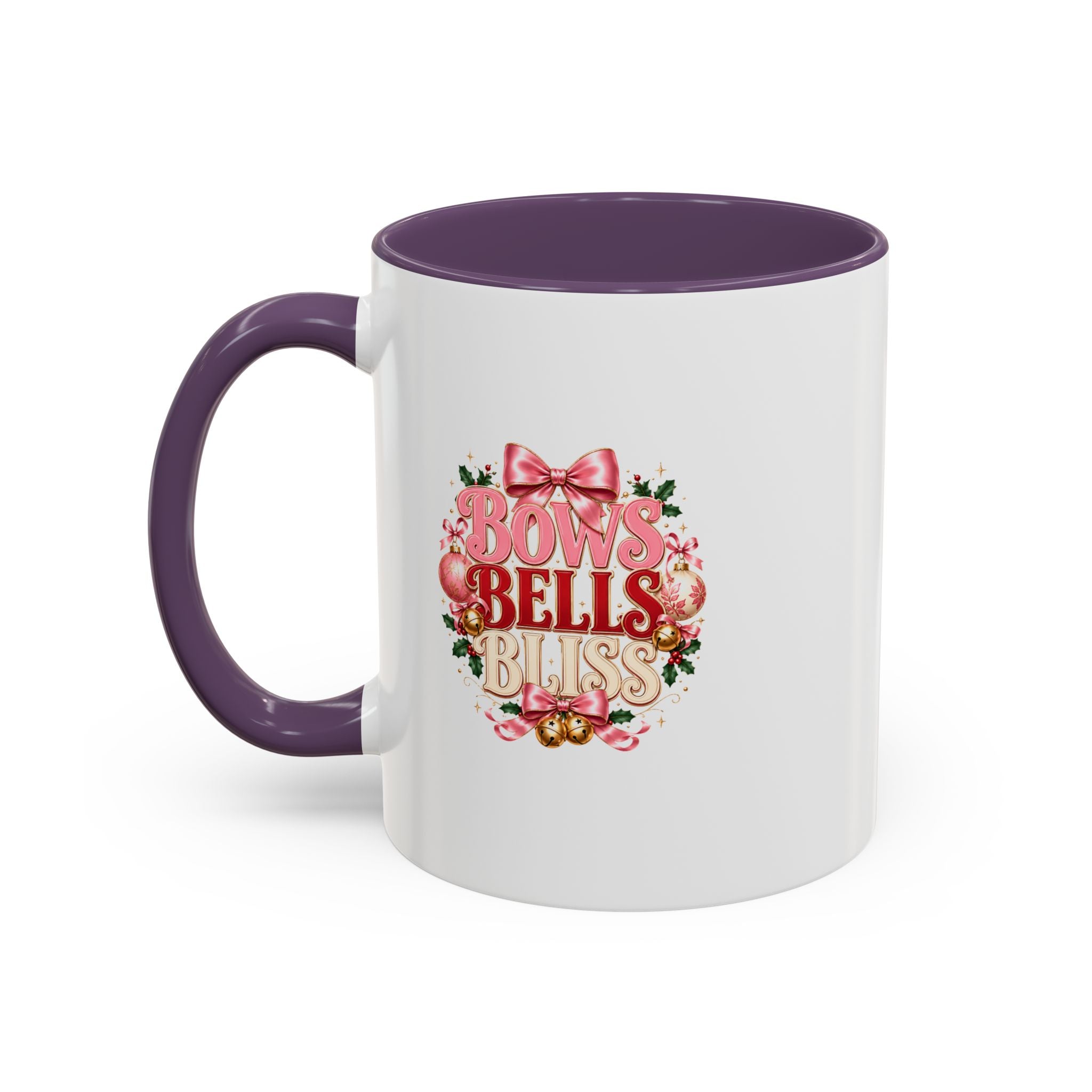 Bows Bells Bliss Holiday Accent Coffee Mug — Festive Pink Christmas Design