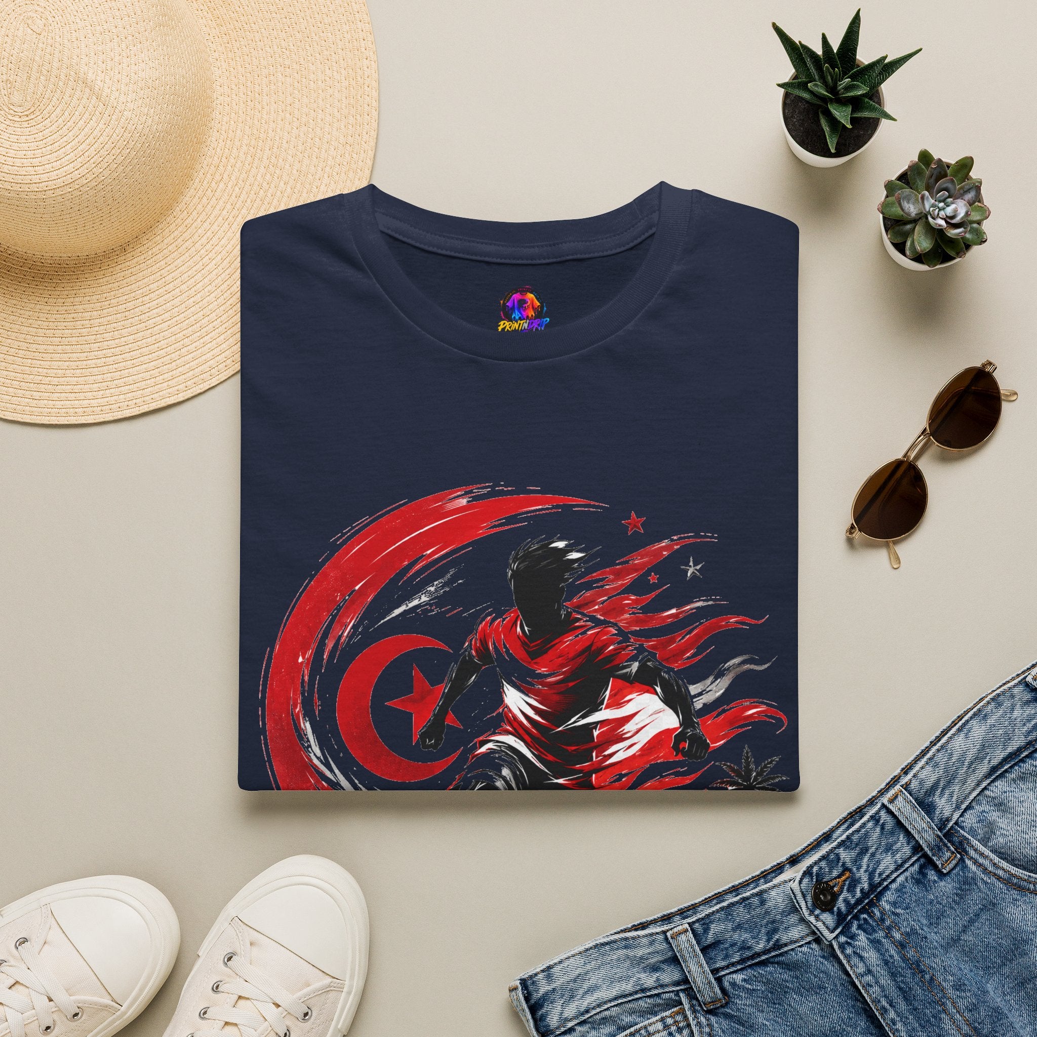 Tunisia Carthage Fire Soccer T-Shirt — Red Crescent Football Fan Tee
