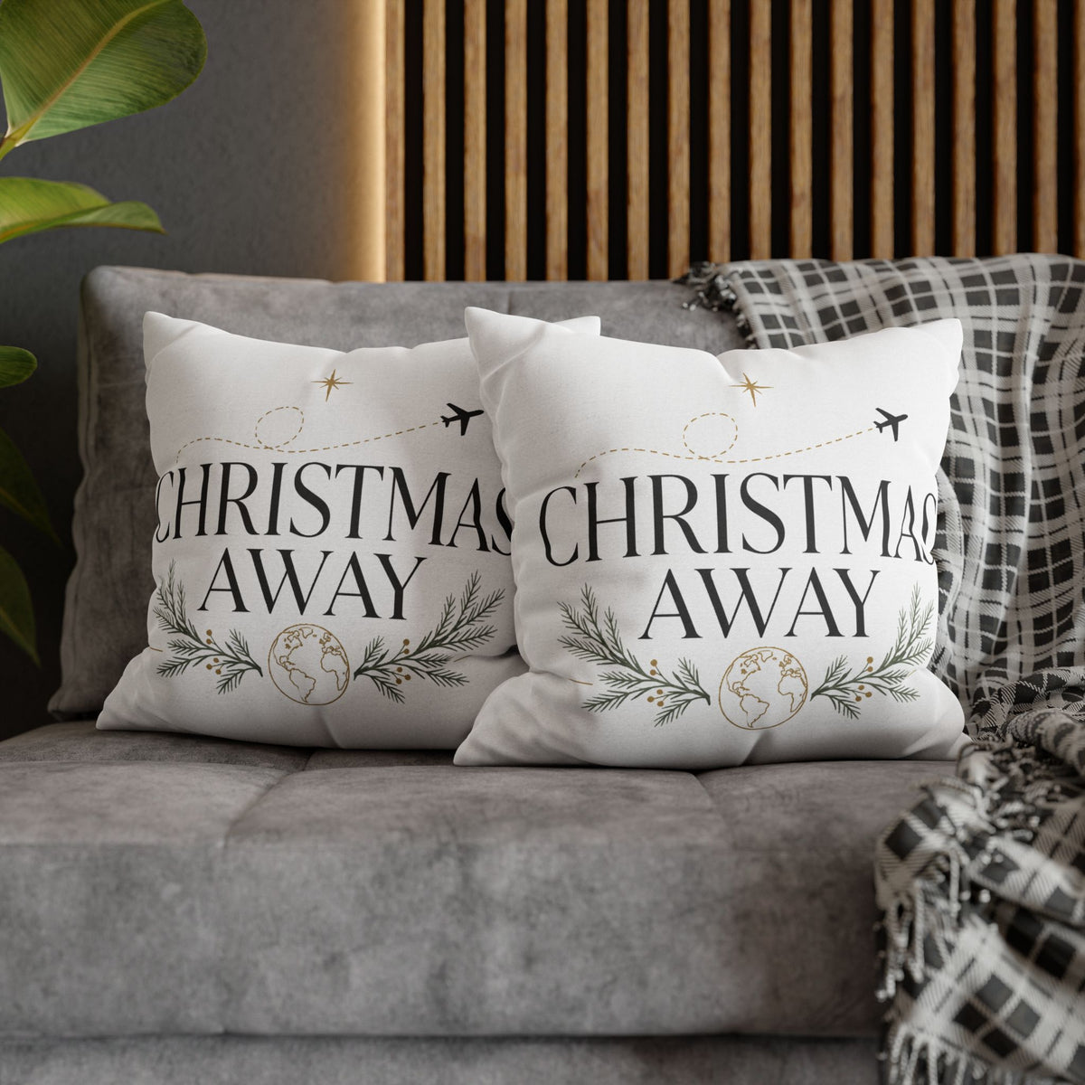 Christmas Away Square Pillowcase – Travel-Themed Holiday Decorative Pillow