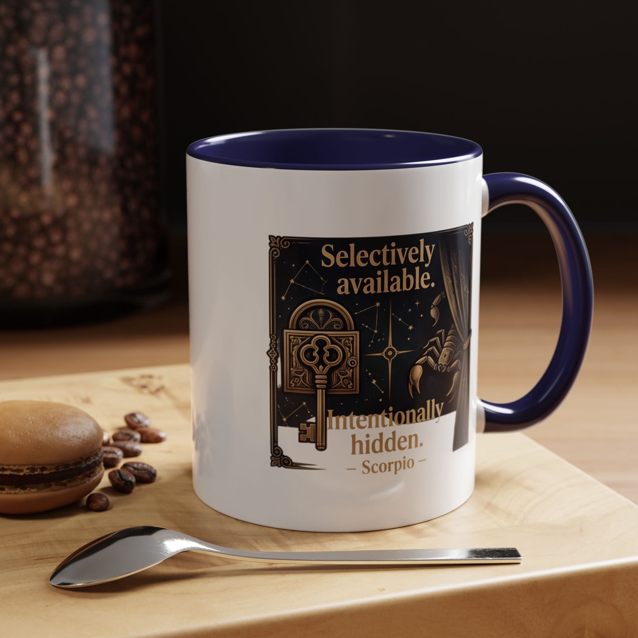 Scorpio Accent Coffee Mug — "Selectively Available, Intentionally Hidden" Zodiac Gift
