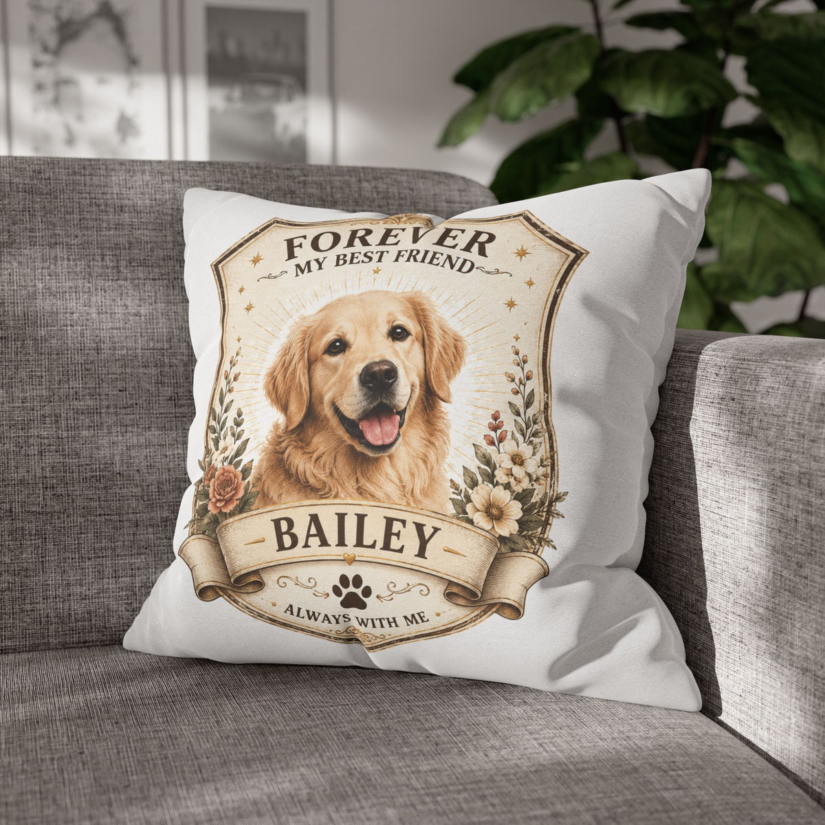 Milo Bailey Dog Dad Mom Forever My Best Friend Personalized Dog Pillowcase — Custom Pet Name Golden Retriever Memorial