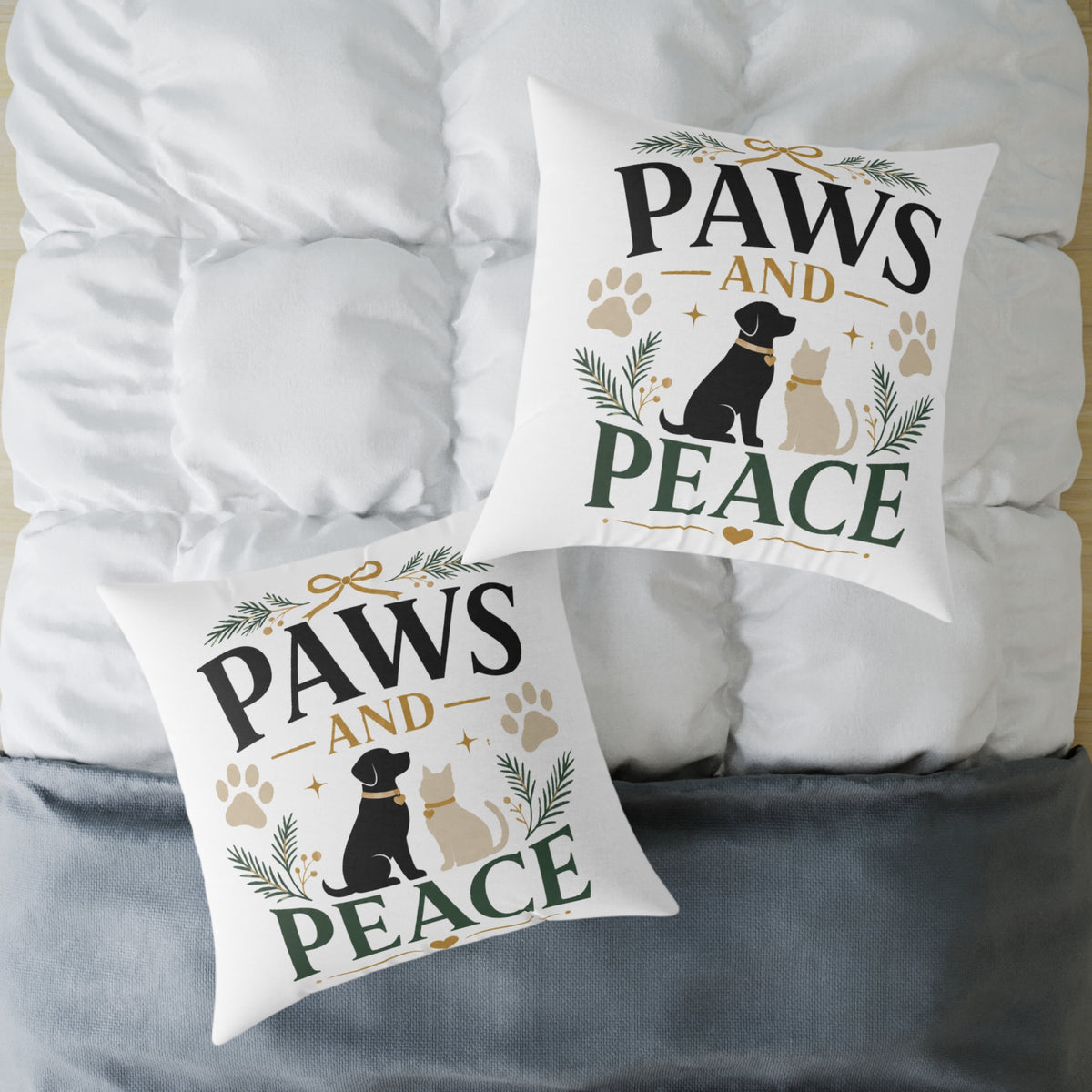 Christmas Paws and Peace Holiday Throw Pillow — Dog & Cat Christmas Decorative Cushion