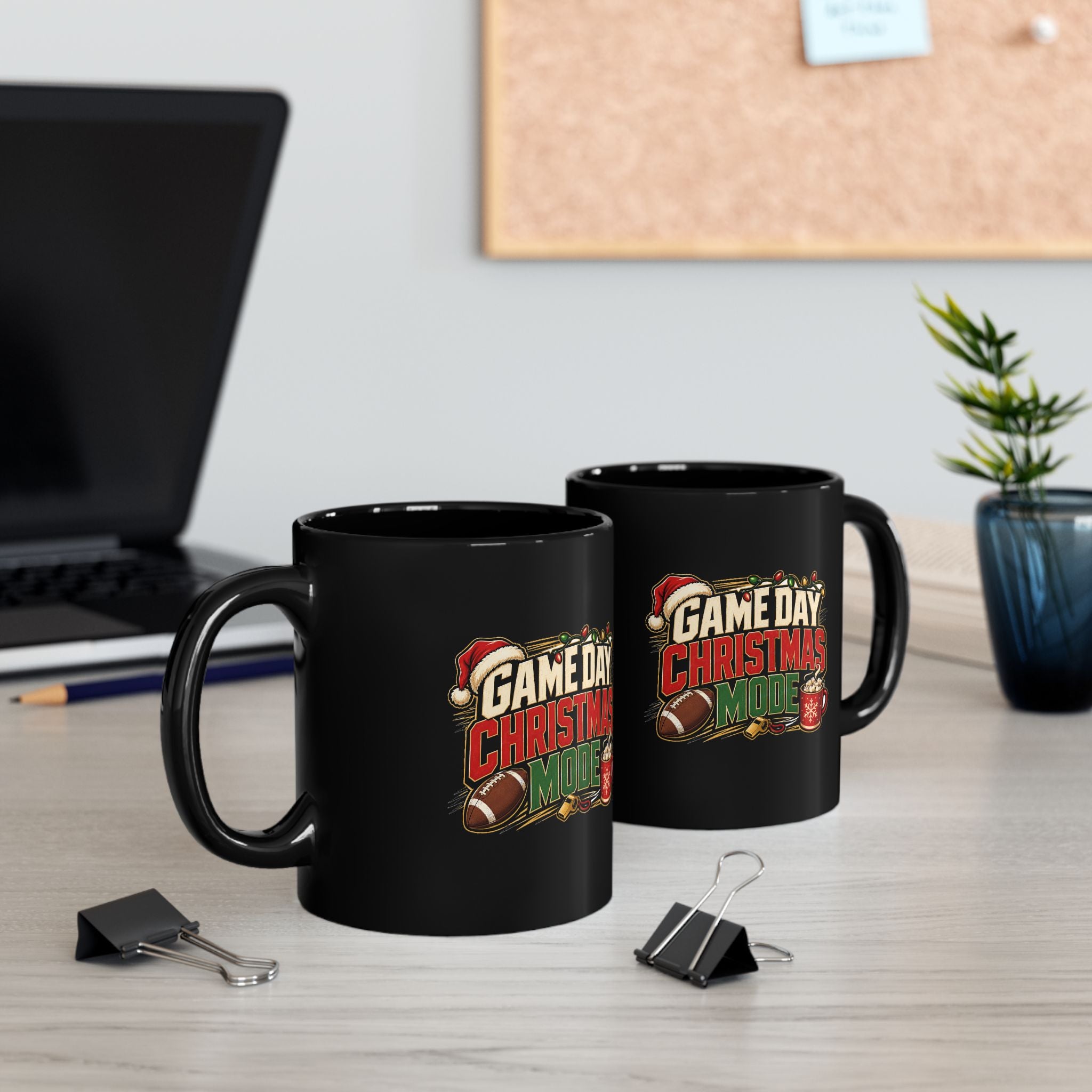 Modern Day Christmas Game Day Christmas Mug – Football Fan Holiday Black Coffee Cup