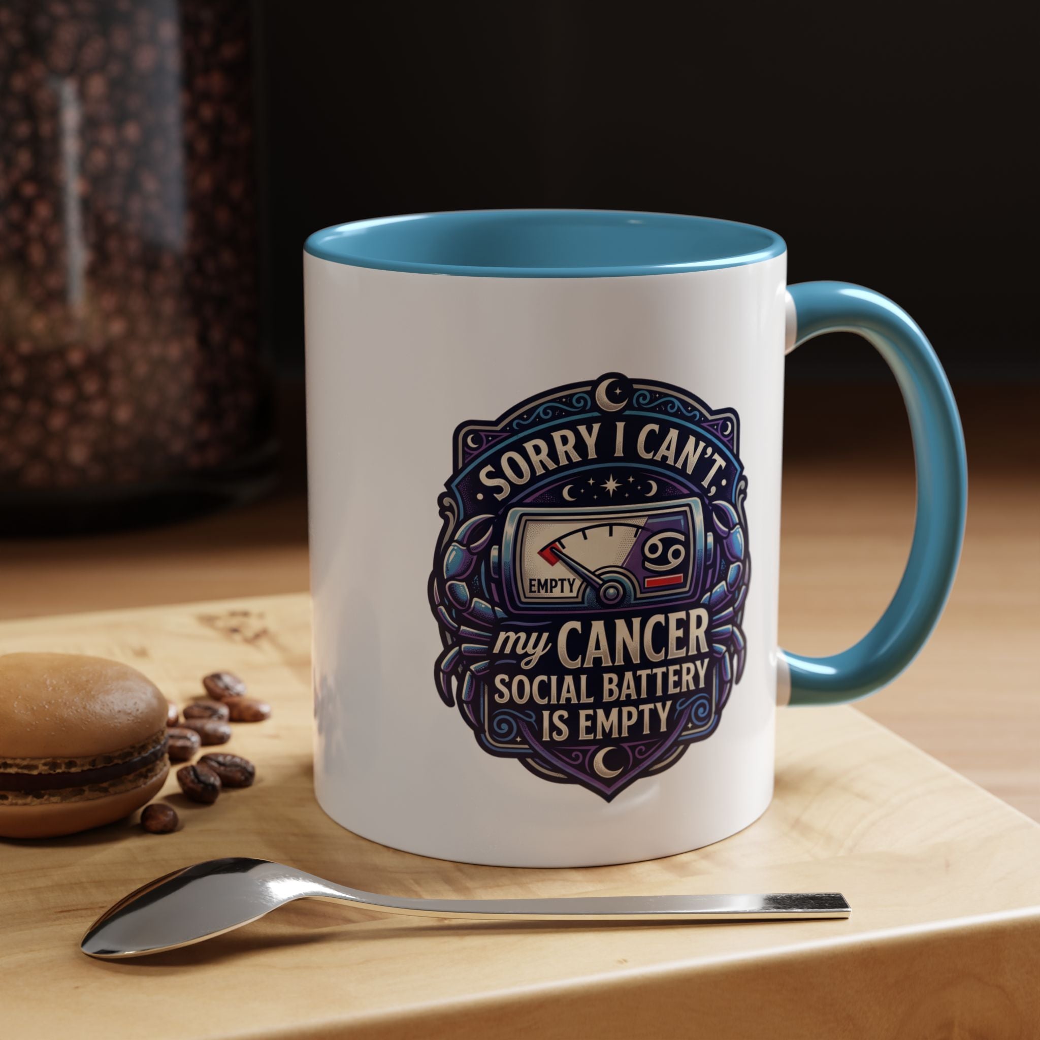 Accent Coffee Mug — “Sorry I Can’t My Cancer Social Battery Is Empty” Support Awareness Mug