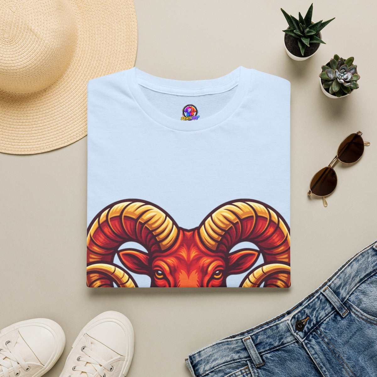 Aries Zodiac Ram Skull T-Shirt — Bold Goat Horn Graphic Tee (Aries/Zodiac)