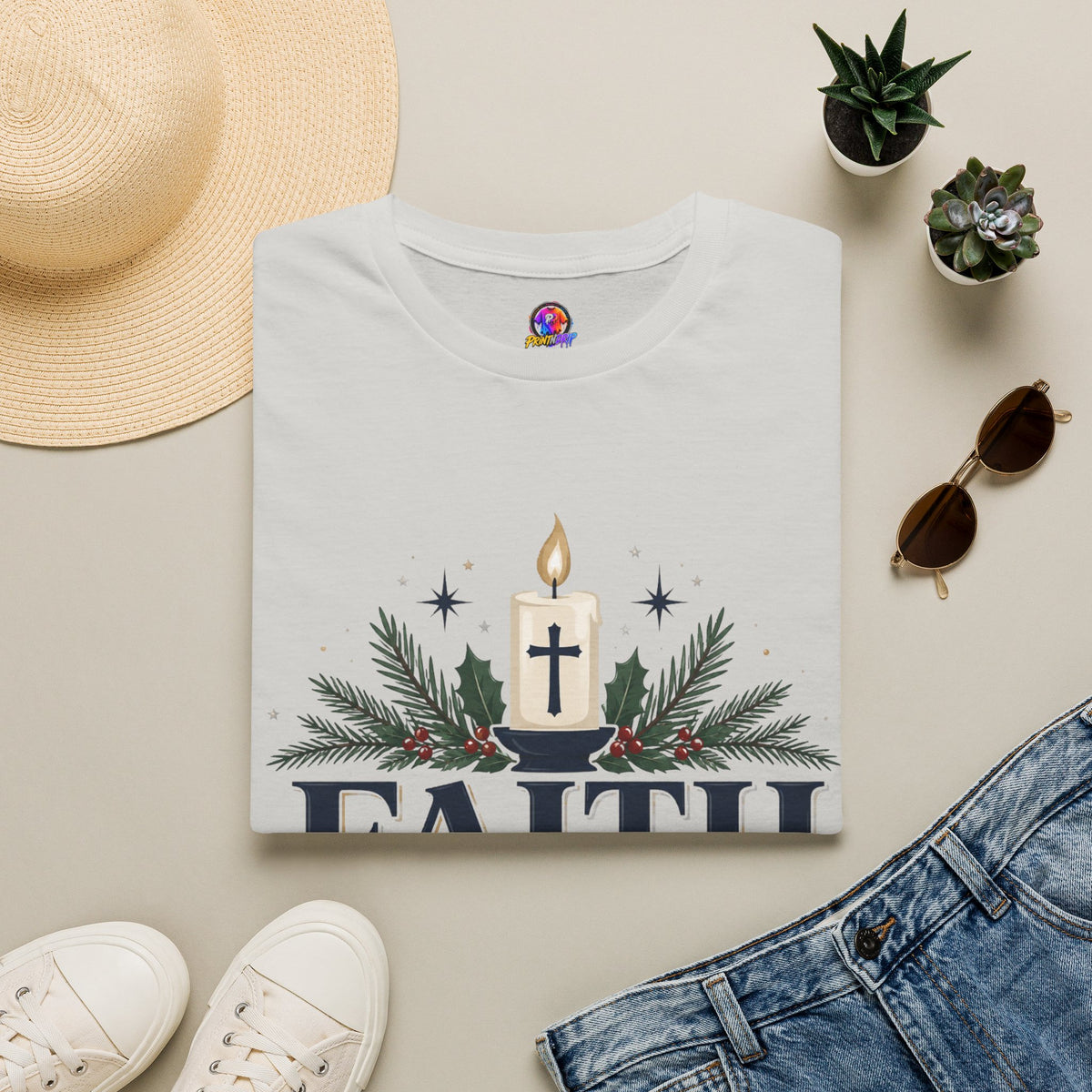 Christmas Faith T-Shirt — "Faith, Family, Christmas" Religious Holiday Tee