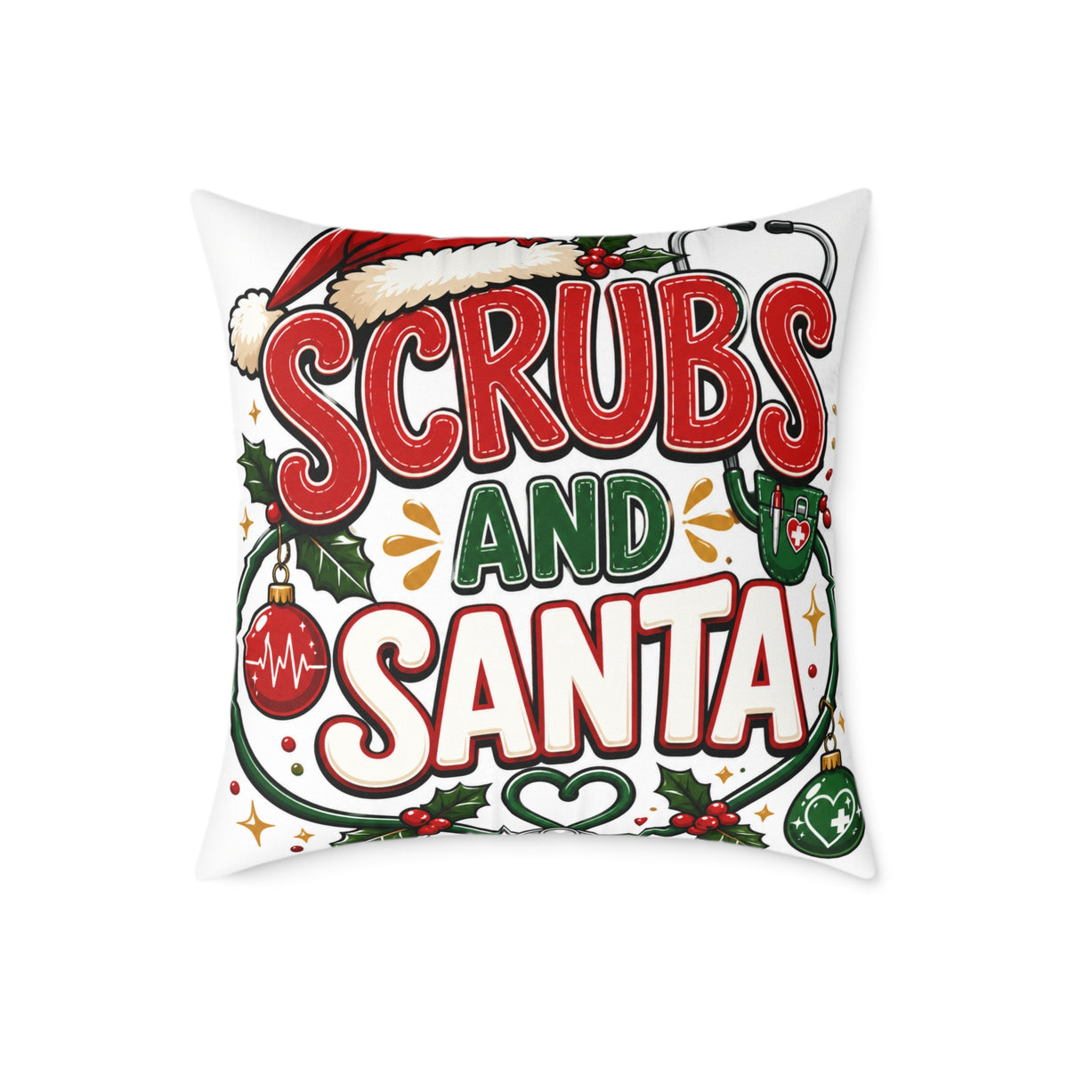 Scrubs and Santa Christmas Pillow — Holiday Nurse Throw Pillow