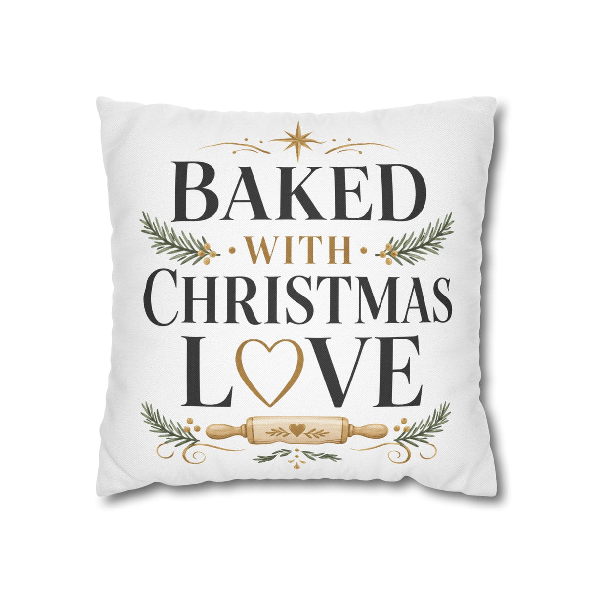 Christmas Baking Pillowcase — “Baked with Christmas Love” Decorative Throw Pillowcase