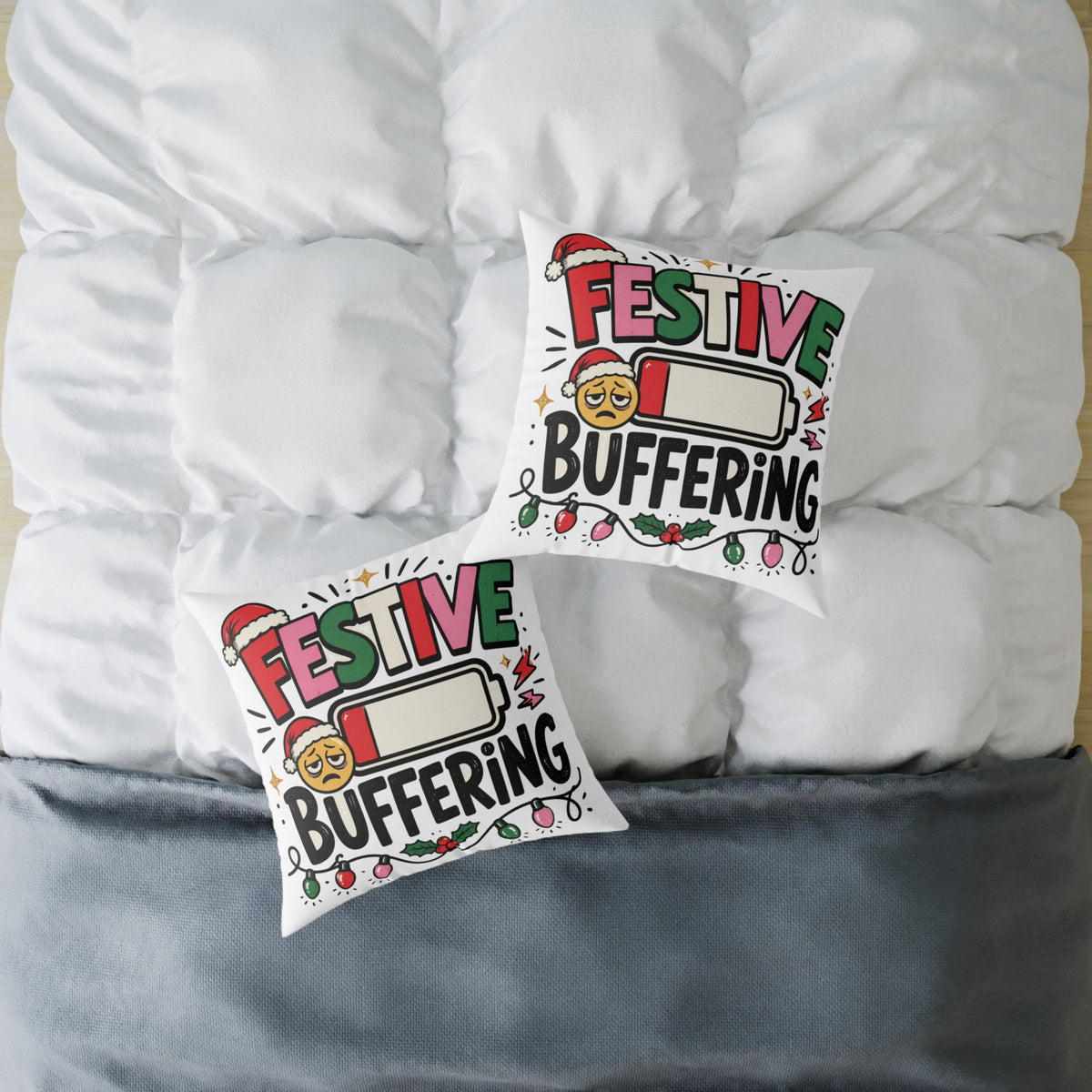 Festive Buffering Modern Day Christmas Square Poly Canvas Pillow