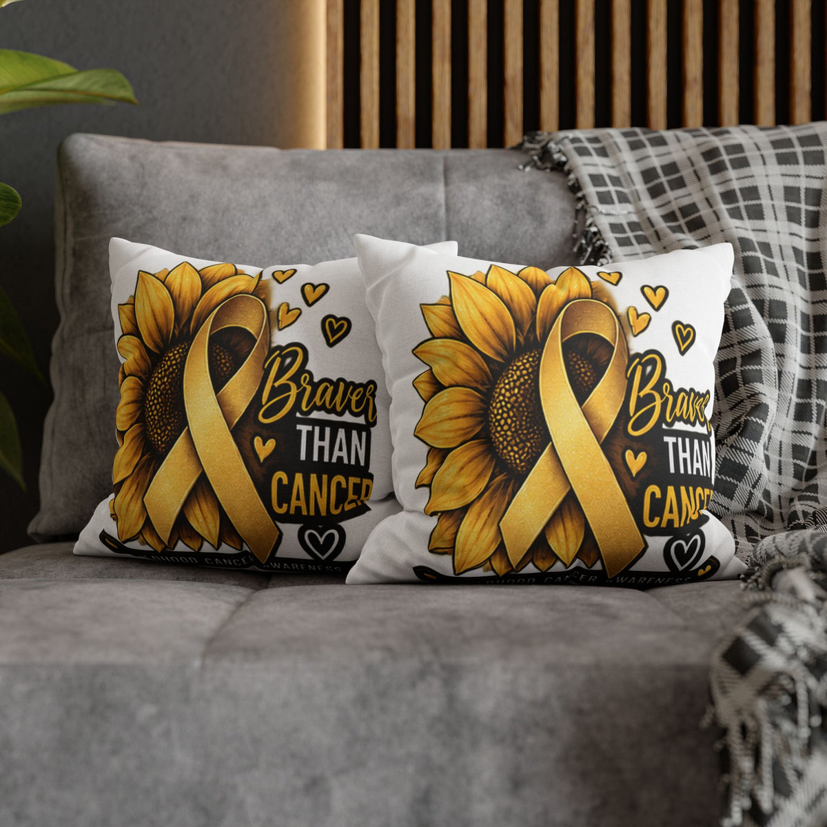 Childhood Cancer Brave Than Cancer Sunflower Ribbon Square Pillowcase
