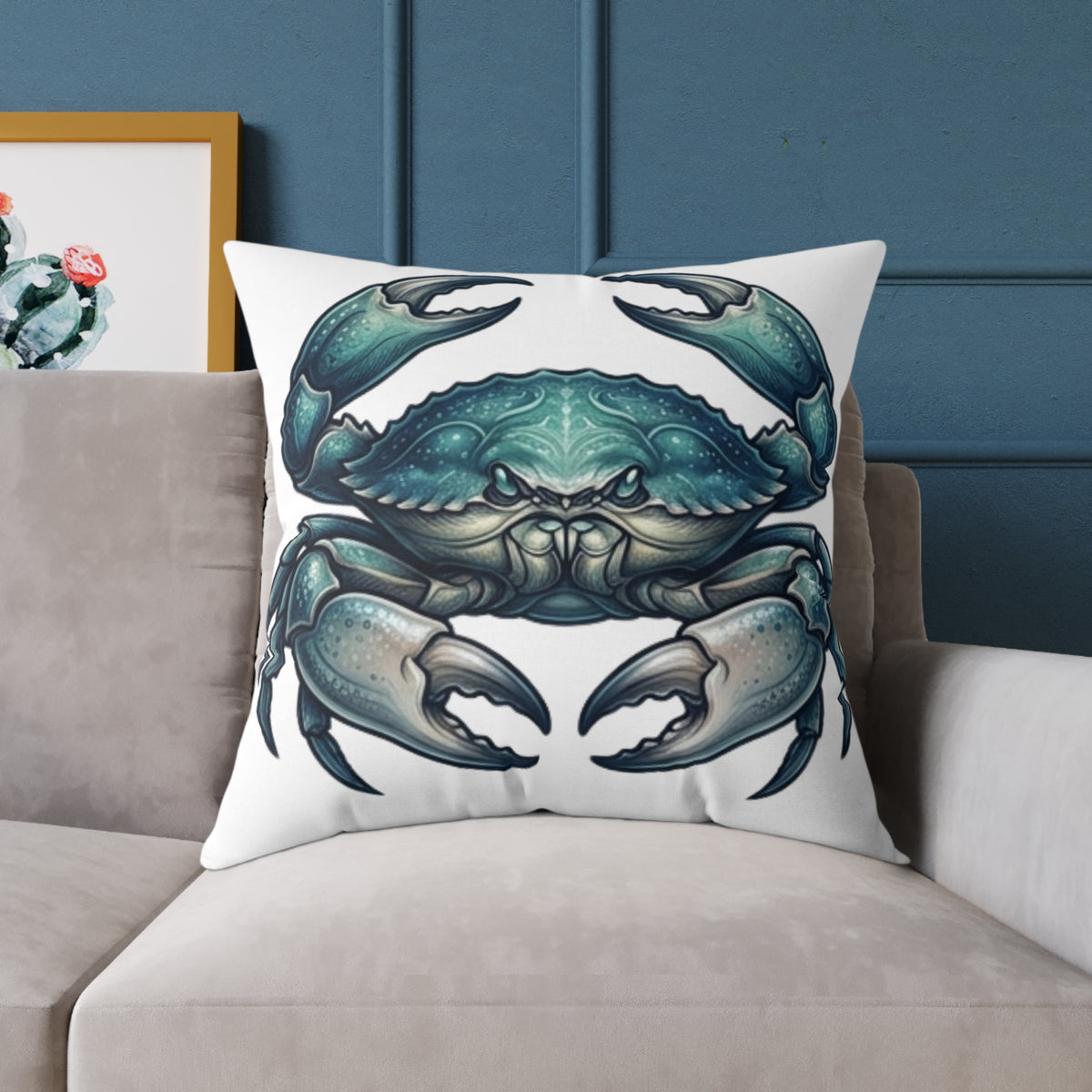Cancer Zodiac Blue Crab Coastal Pillow — Nautical Square Throw Pillow
