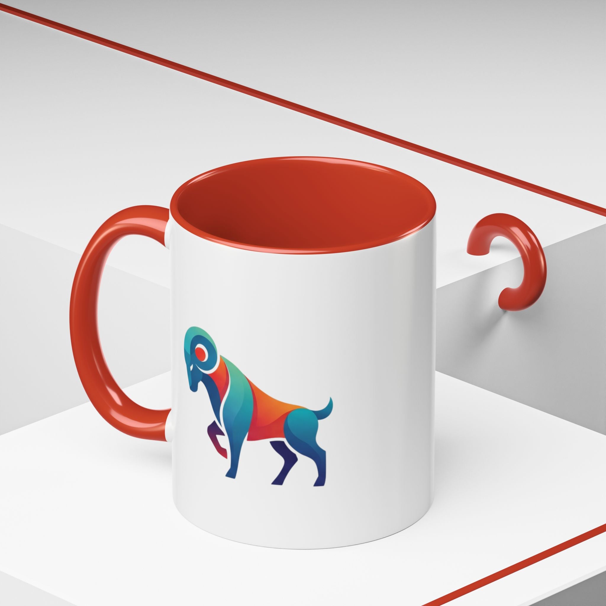Colorful Ram Accent Coffee Mug — Geometric Zodiac Aries Design