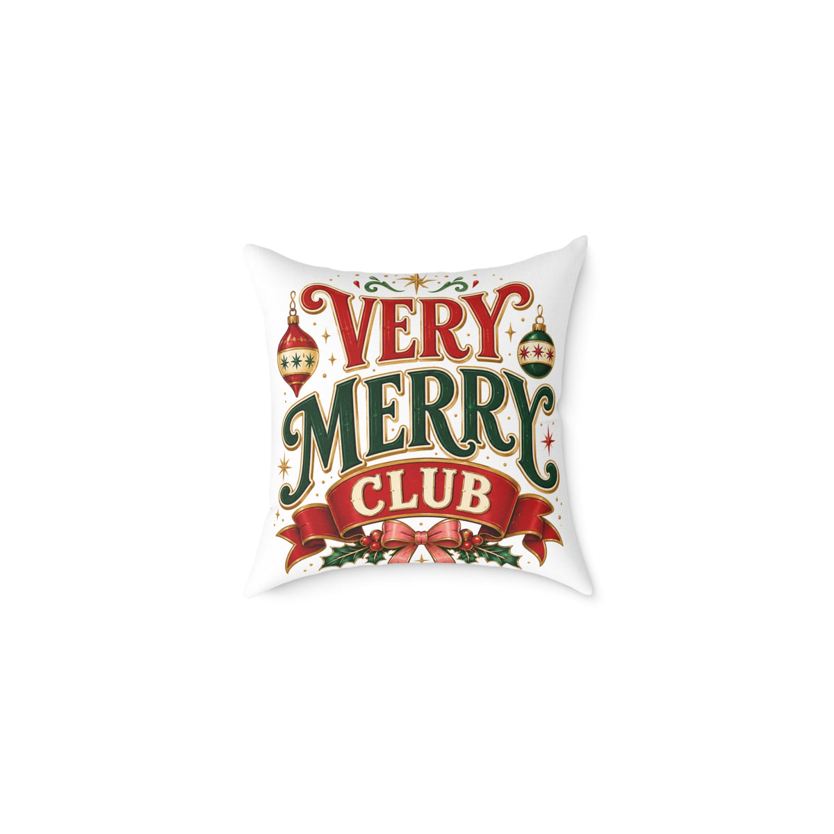 Christmas Very Merry Club Pillow - Festive Christmas Holiday Decorative Cushion