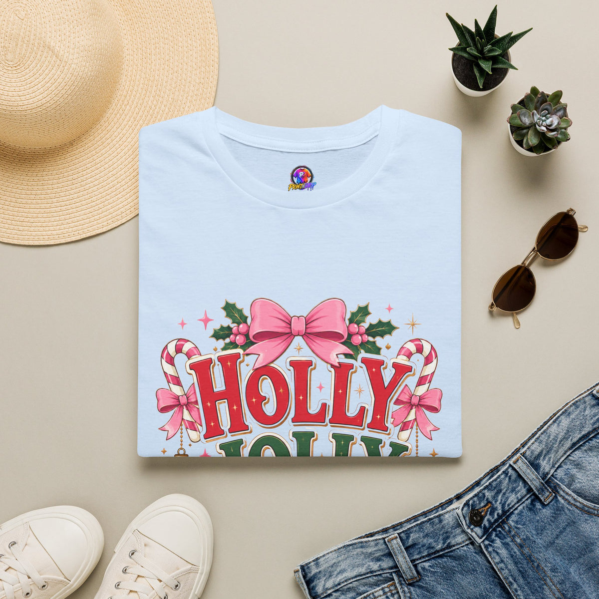 Holly Jolly Girl T-Shirt — Pink Holiday Graphic Tee