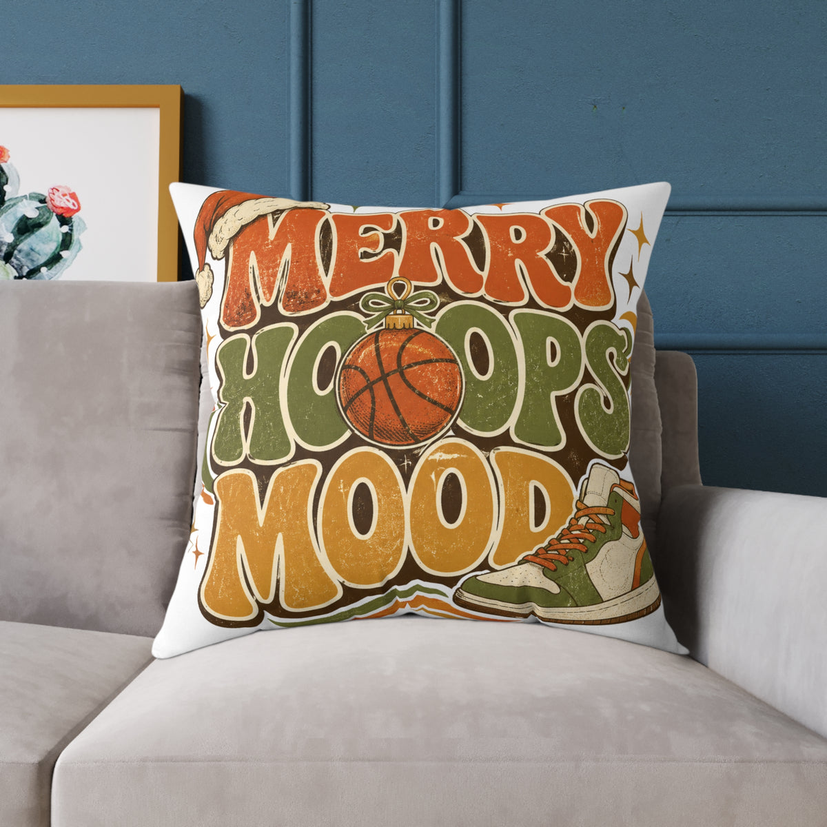 Merry Hoops Mood Modern Day Christmas Square Poly Canvas Pillow
