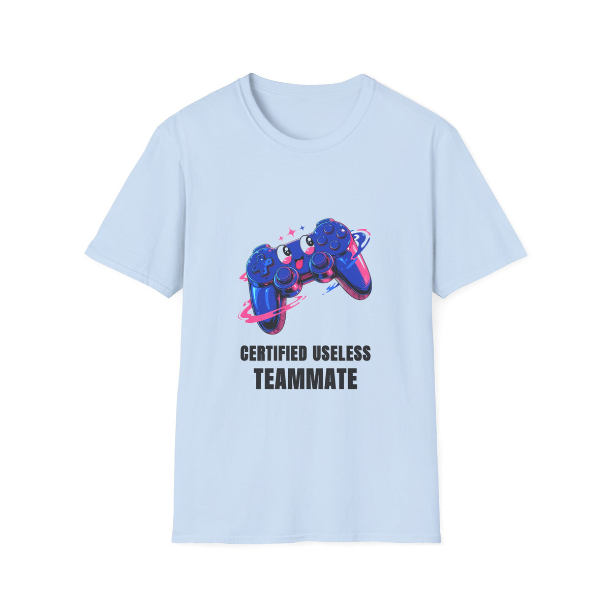 Certified Useless Teammate Gamer T-Shirt — Retro Neon Gamepad Tee - Trending Now - August 2026