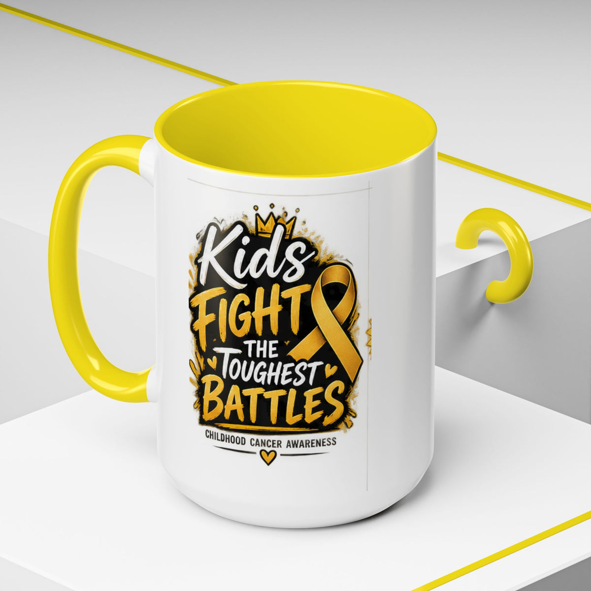 Kids Fight The Toughest Battles Accent Coffee Mug — Childhood Cancer Awareness 11/15oz