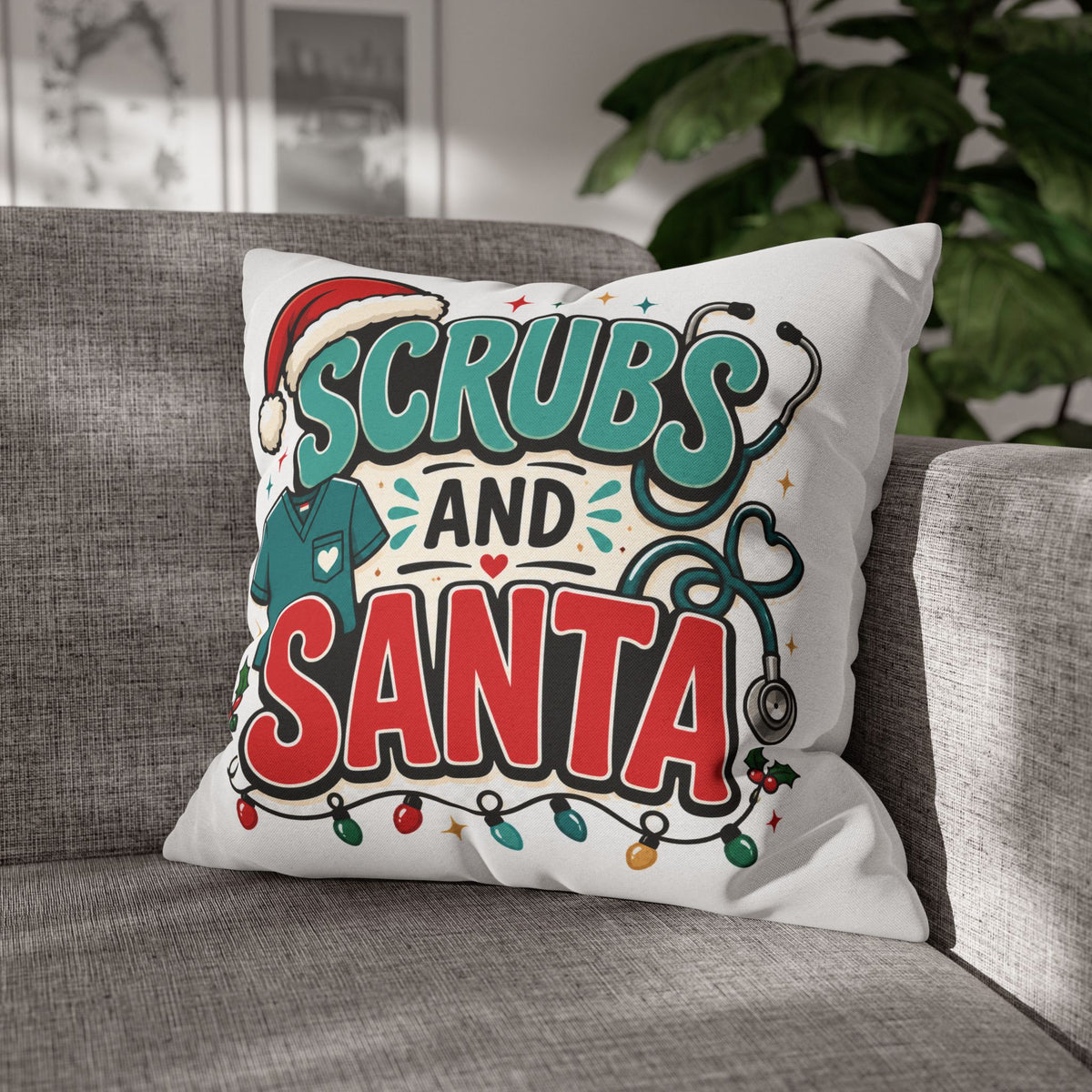 Scrubs and Santa Holiday Pillowcase Modern Day Christmas  — Christmas Nurse Decorative Throw Pillow Cover