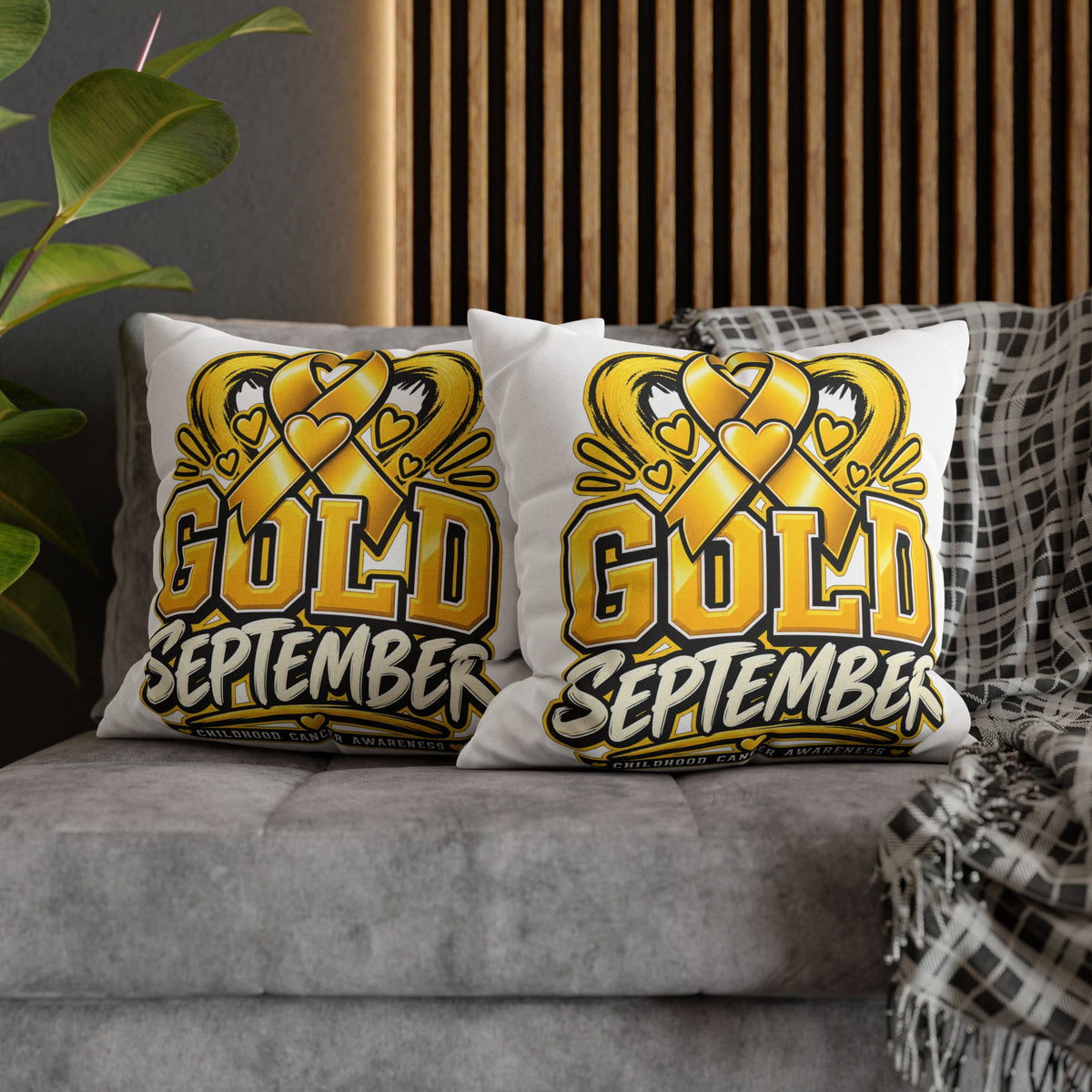 Gold September Pillowcase — Childhood Cancer Awareness Cushion Cover