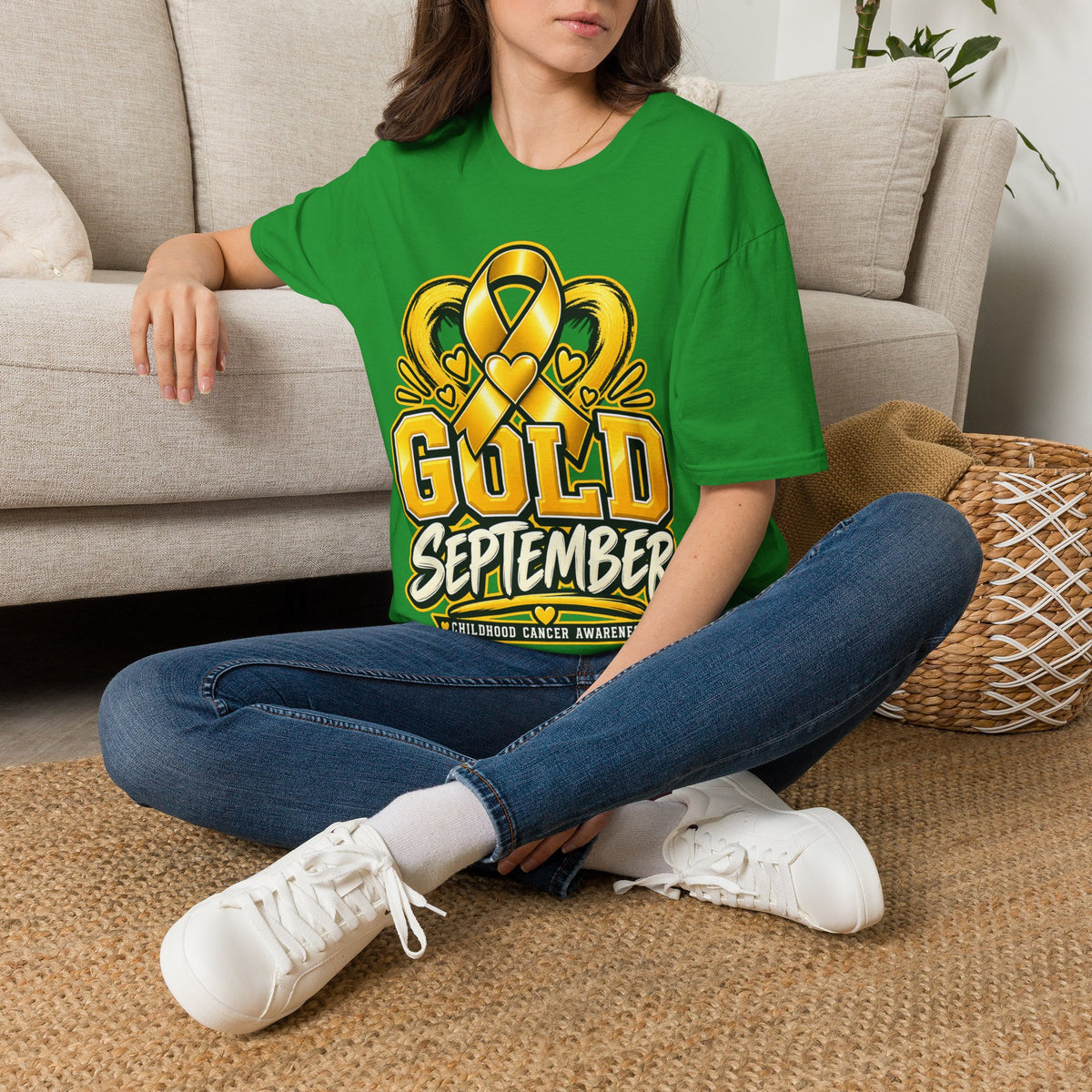 Gold September T-Shirt — Childhood Cancer Awareness Ribbon Tee
