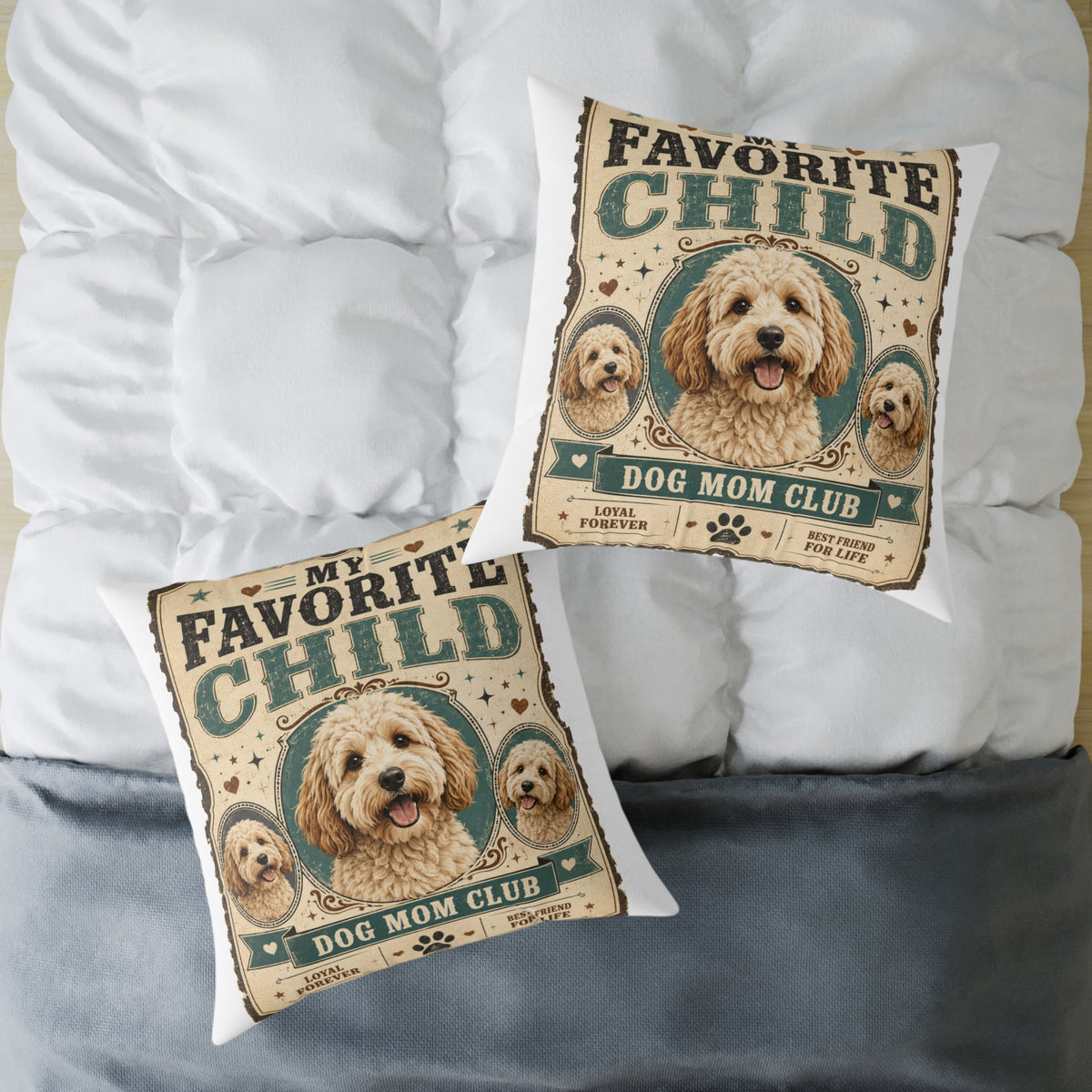 Milo Bailey Dog Dad Mom Square Pillow — "Favorite Child" Dog Mom Club Decorative Pillow