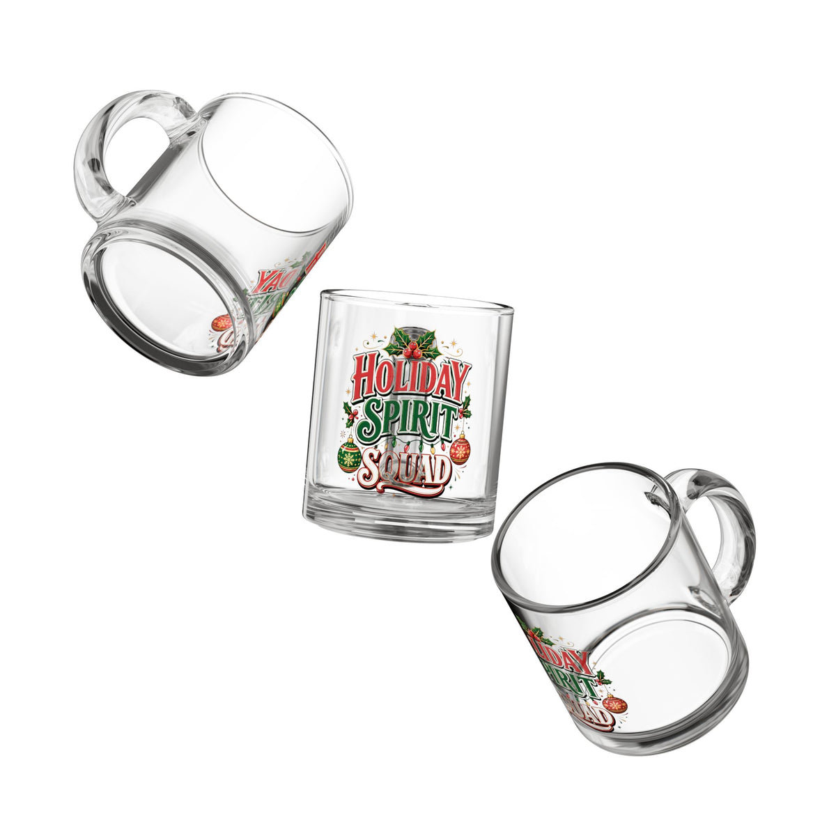 Christmas Glass Mug 10 oz Holiday Spirit Squad Glass Mug — 10oz Festive Christmas Coffee Cup