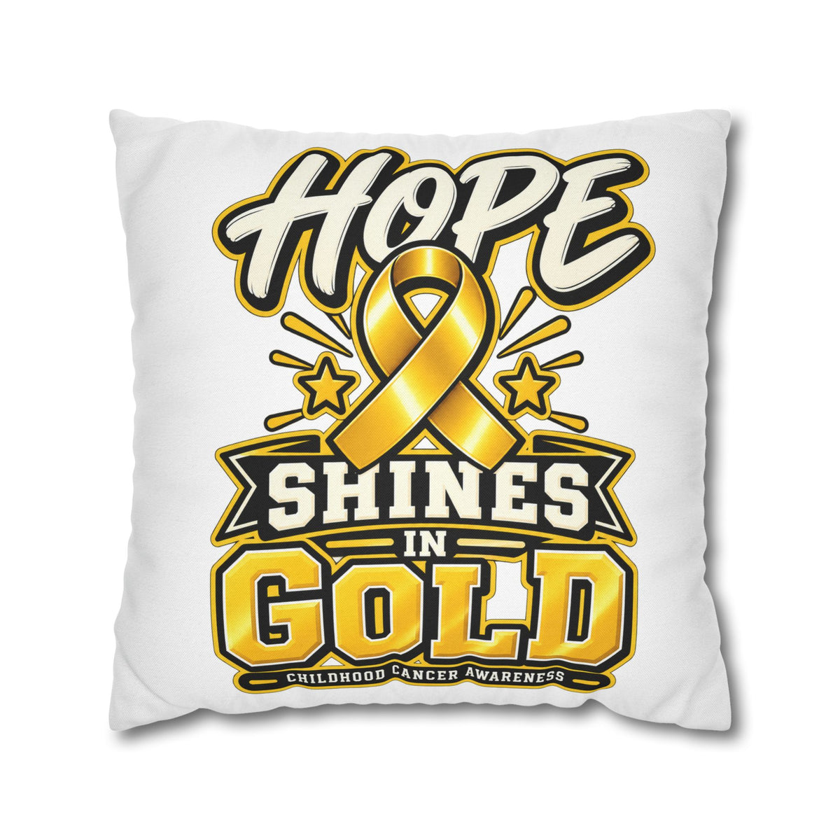 Hope Shines in Gold Pillowcase — Childhood Cancer Awareness Ribbon Decorative Pillow