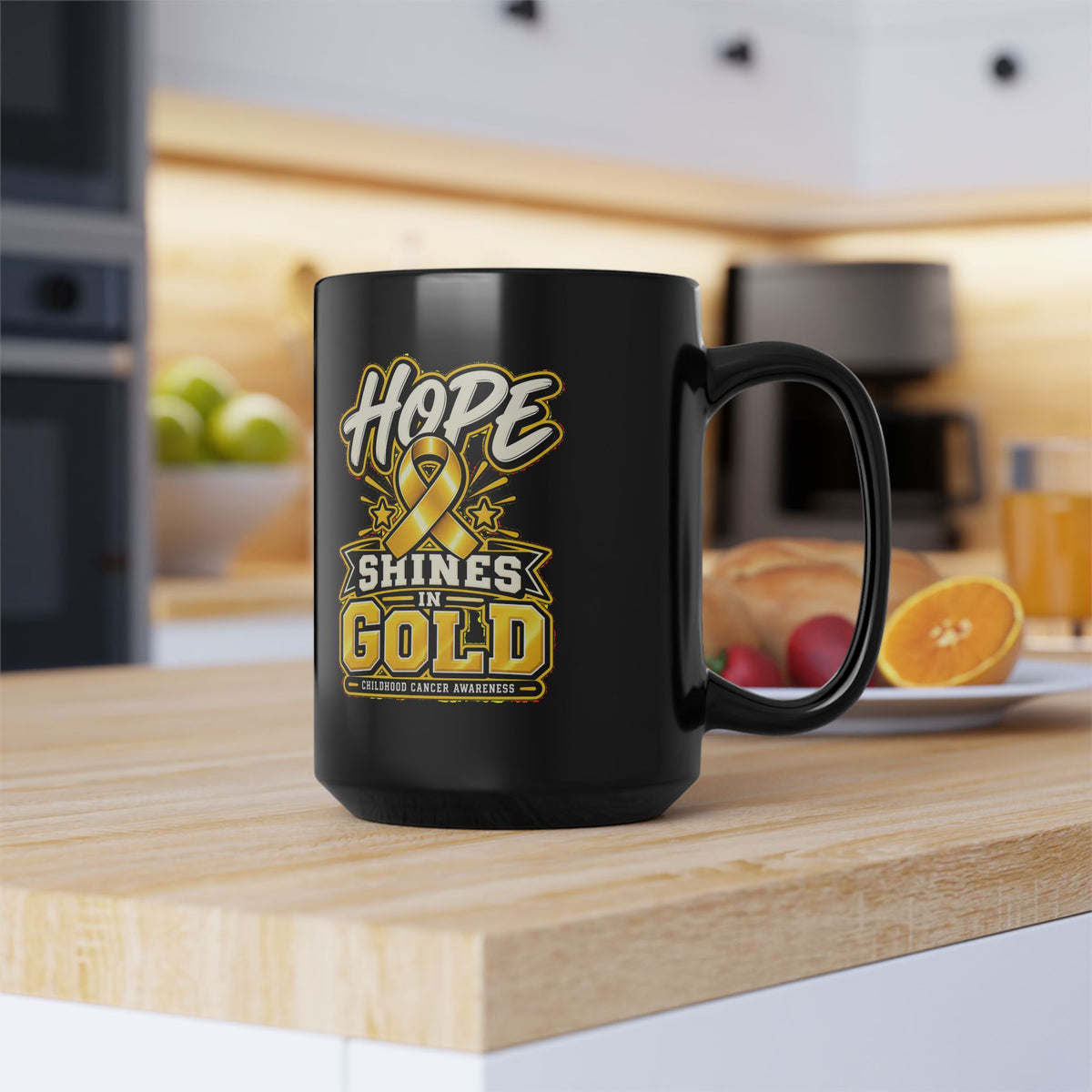 Hope Shines in Gold Awareness Mug — Childhood Cancer Support (11oz/15oz)