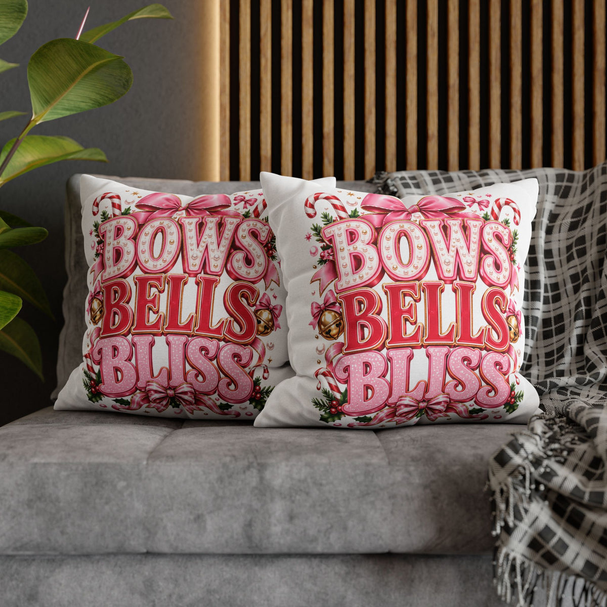 Bows Bells Bliss Decorative Throw Pillowcase Modern Day Christmas