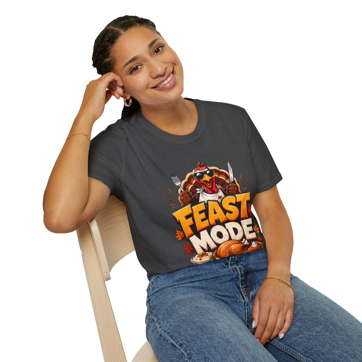Thanksgiving T-Shirt Feast Mode T-Shirt — Funny Thanksgiving Turkey Graphic Tee