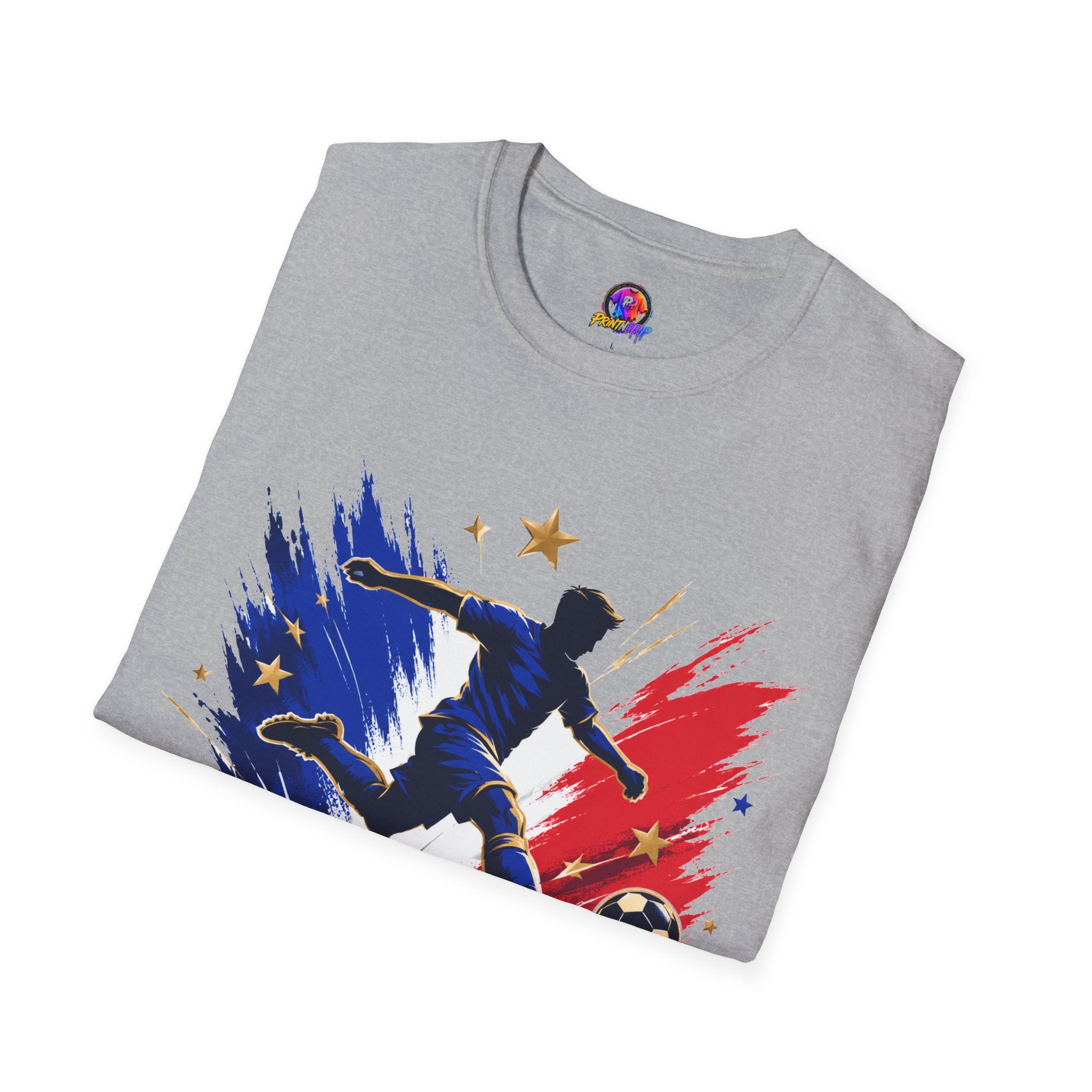 France Soccer T-Shirt — "Blue Glory" Red, White & Blue Player Graphic