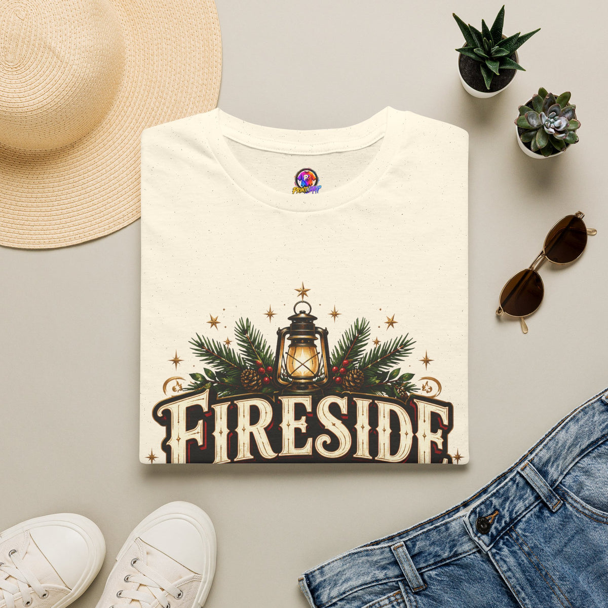 Fireside Festive Club T-Shirt — Cozy Holiday Lantern Graphic Tee
