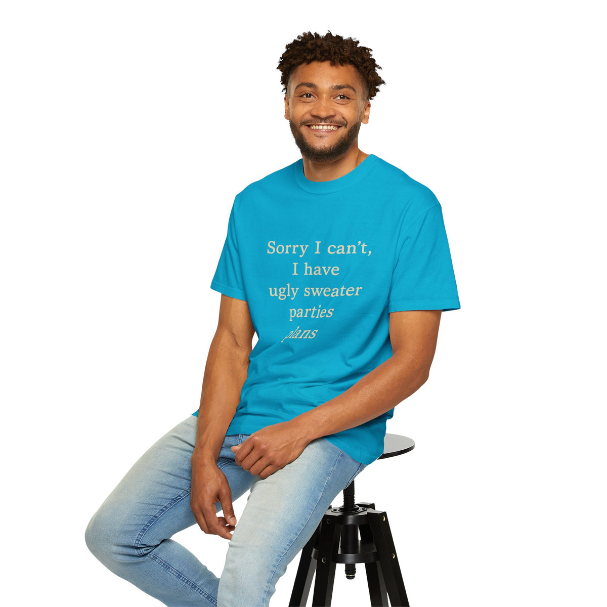 Funny Holiday Party Tee — "Sorry I can't, I have ugly sweater parties plans" T-Shirt - Trending Now - October 2026