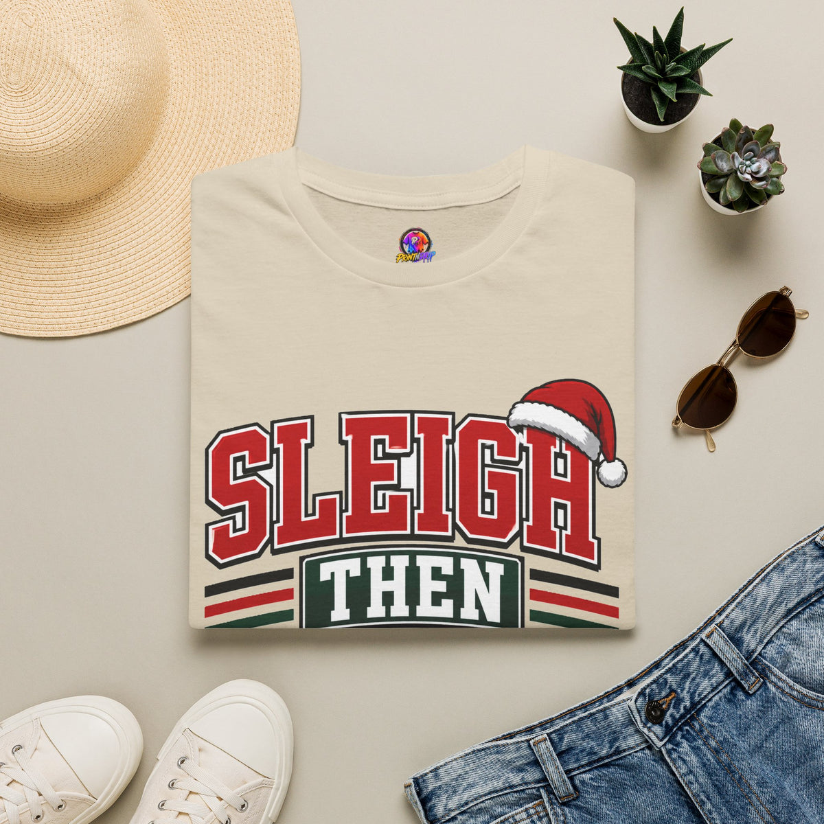 Sleigh Then Sweat T-Shirt – Christmas Fitness Holiday Tee