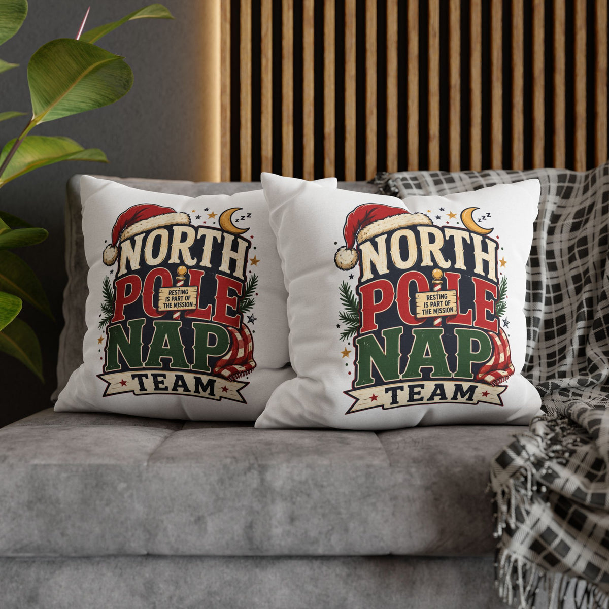 Christmas North Pole Nap Team Pillowcase — Funny Christmas Holiday Throw Pillow Cover