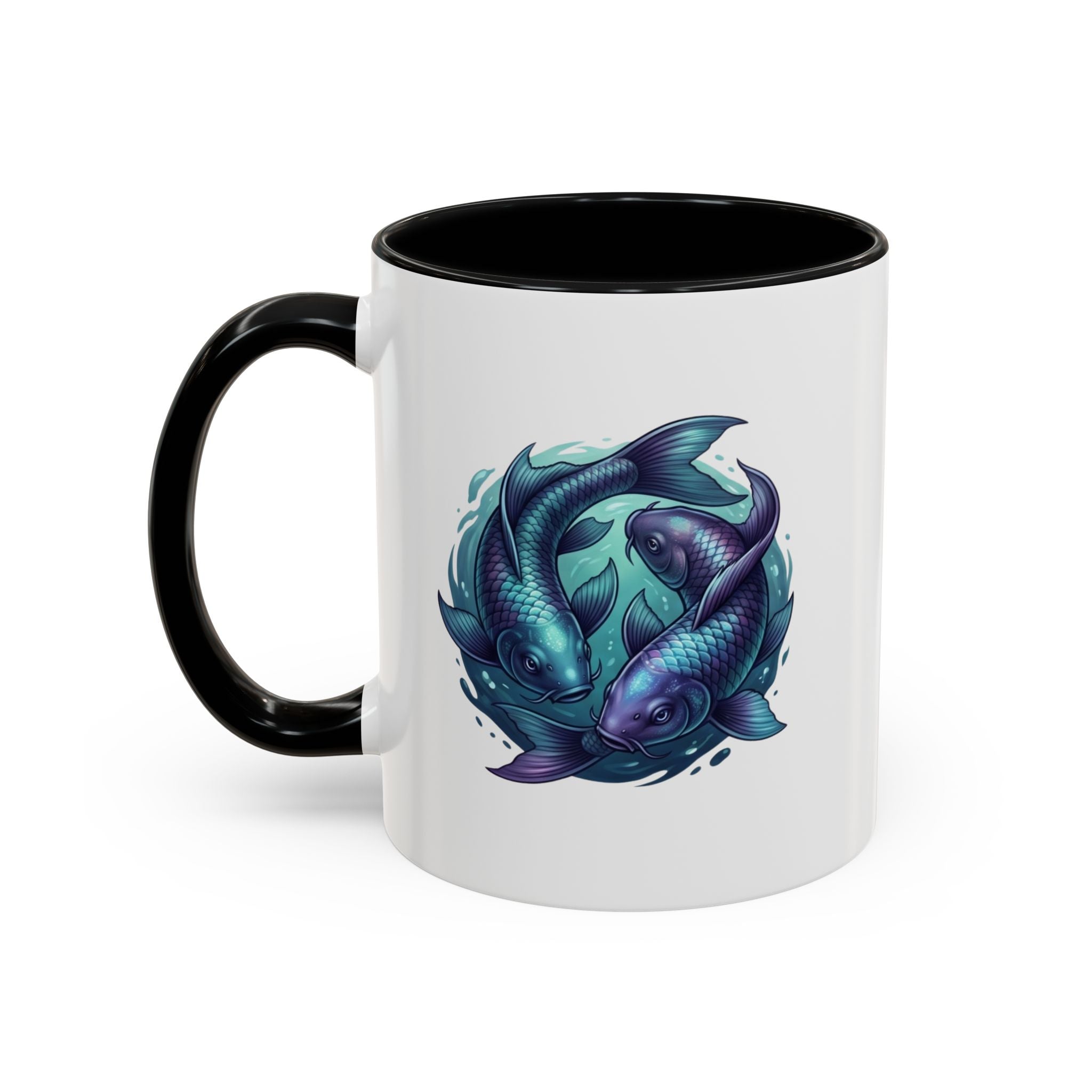 Koi Fish Accent Coffee Mug — Blue Pisces Ceramic Mug