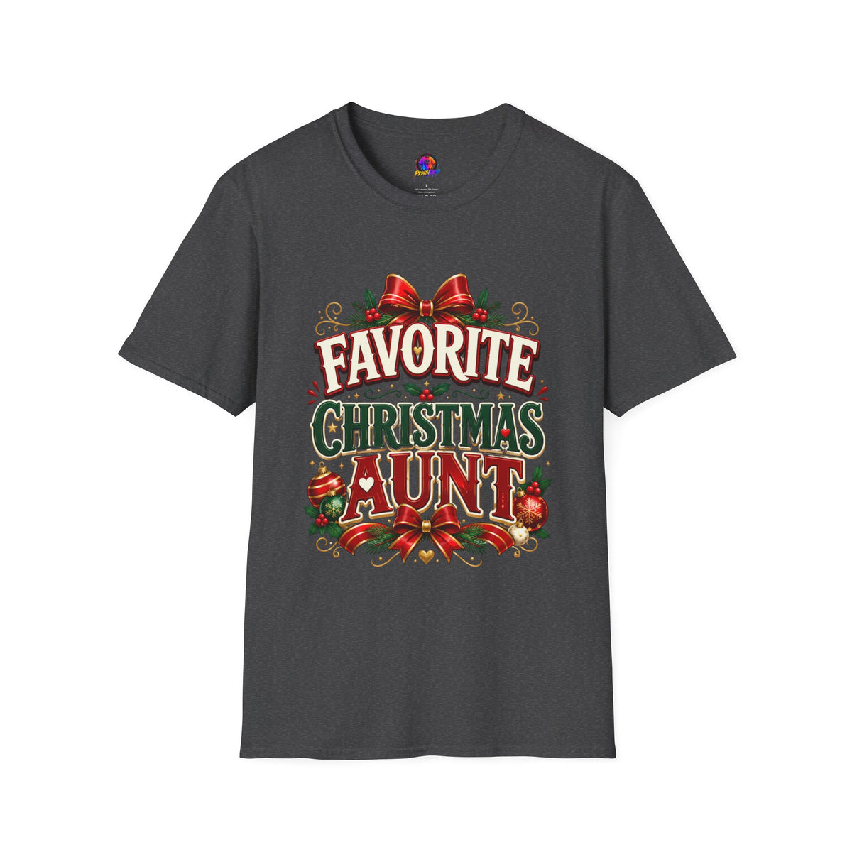 Favorite Christmas Aunt T-Shirt — Festive Holiday Auntie Tee with Bow & Holly